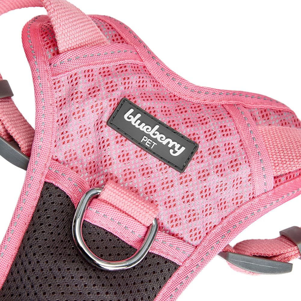 Blueberry Pet Soft & Comfy 3M Reflective Dog Harness Vest | Mesh Padded No Pull | Multi-Colored Stripe - Pink | Adjustable For X