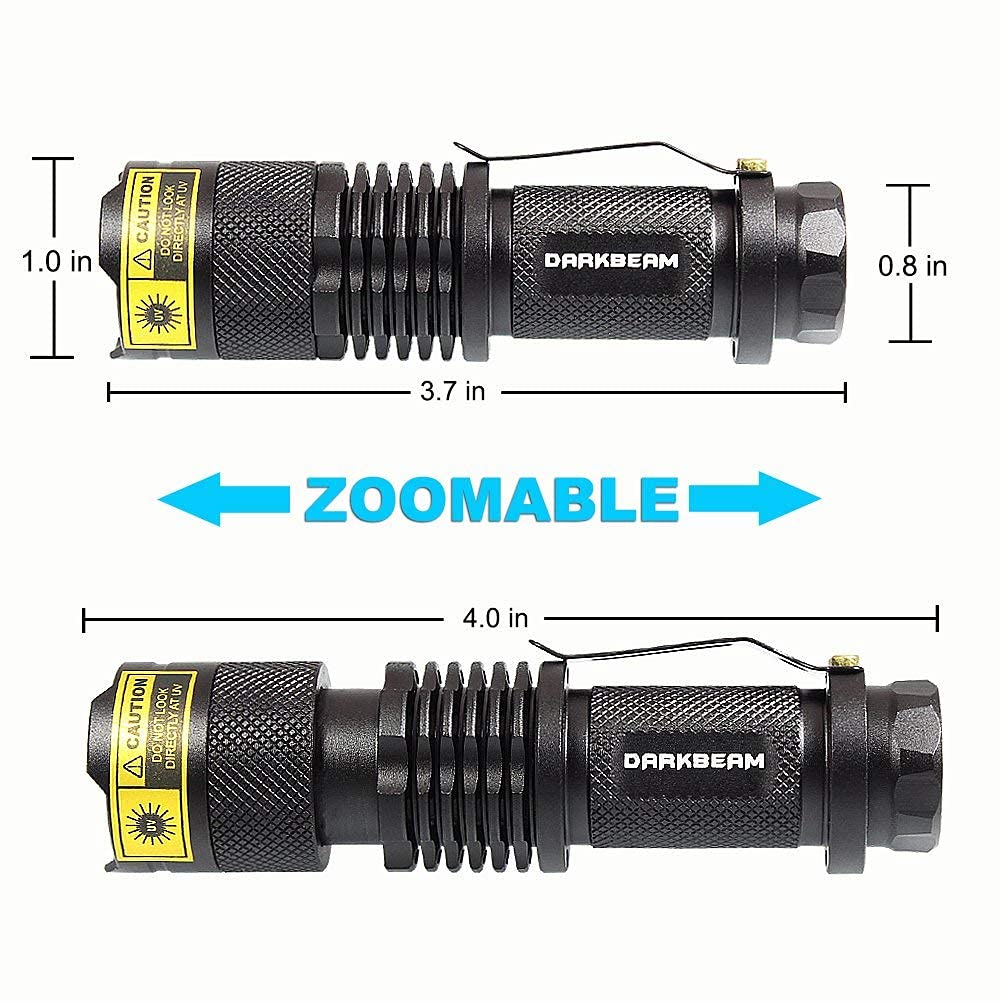 DARKBEAM UV 395nm Flashlight Ultraviolet led Light Blacklight Woods lamp Portable 400nm Mini Detector for Dog/Cat Urine Pet Sta