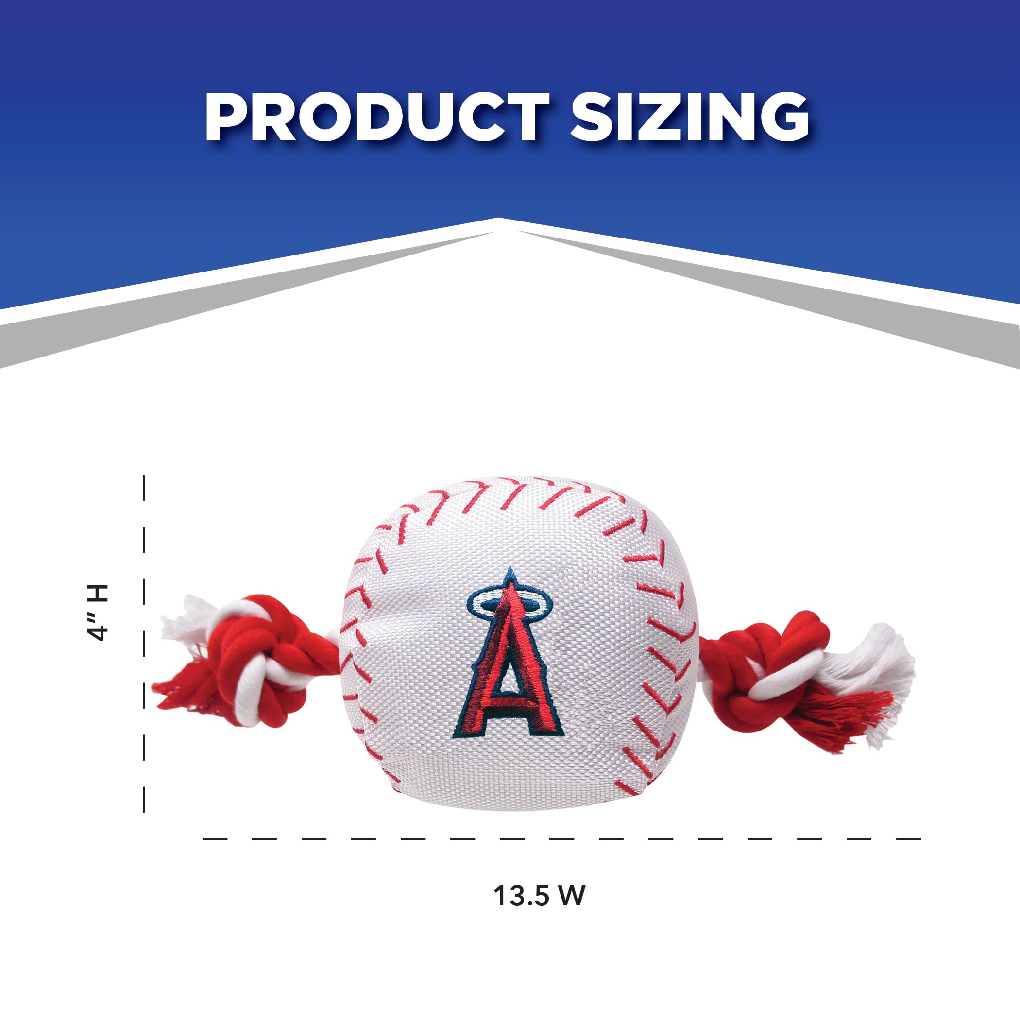 Mlb Los Angeles Angels Baseball Rope Toy For Dogs & Cats. Tough Nylon, Sporty Baseball Design, Heavy-Duty Ropes With Inner Squeaker