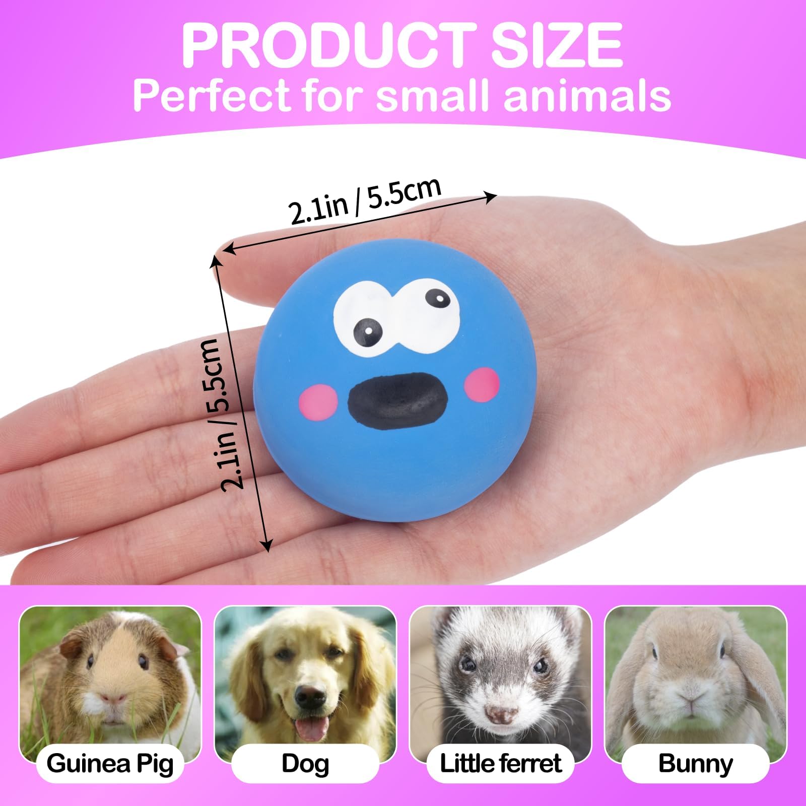 Besnew Natural Rubber Squeaker Toys For Ferret,High Elasticity Ferret Latex Squeaker Balls 3 Pack,Tough Teething Toys Big Eyes P