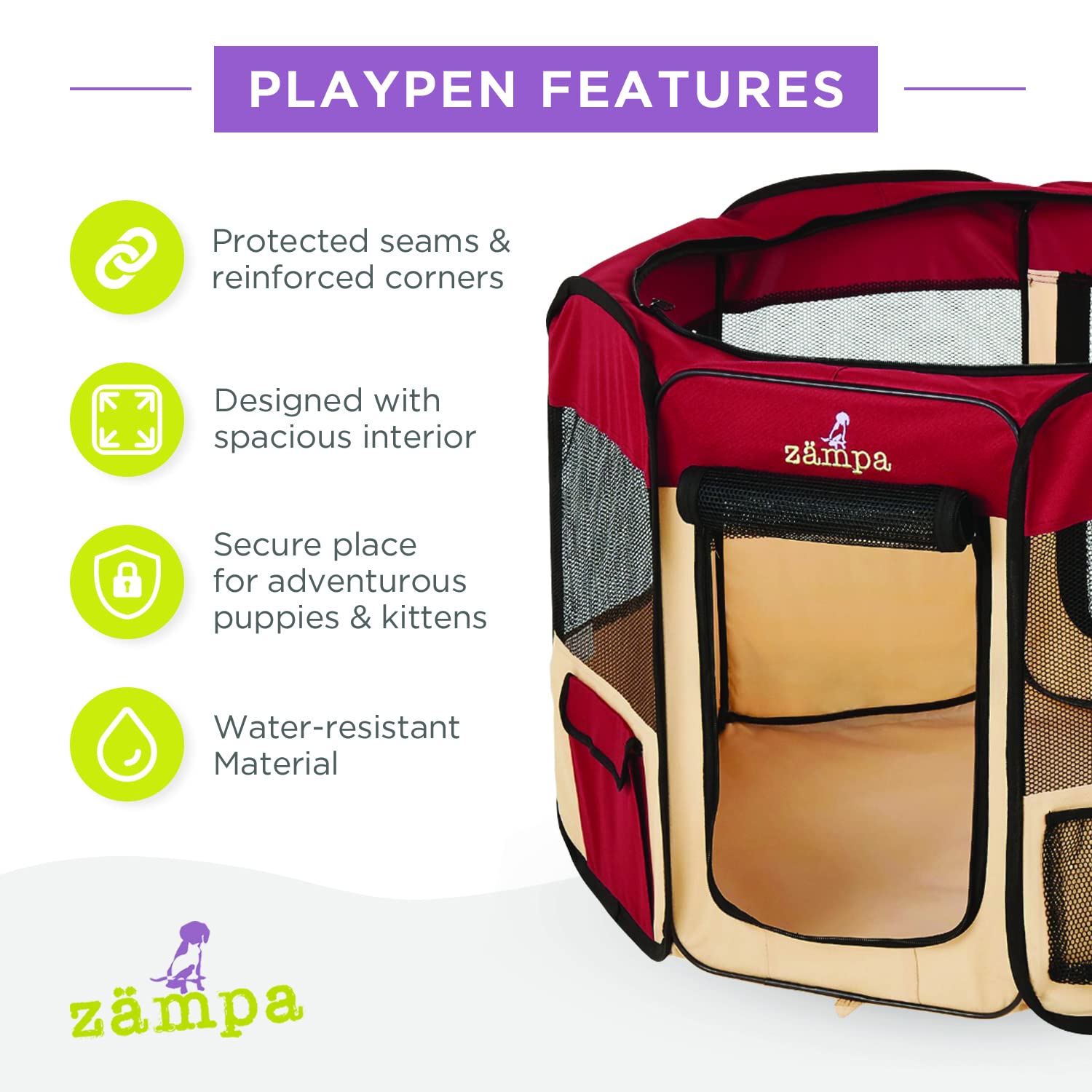 Zampa Puppy Pop Up Extra Small 29''X29''X17'' Portable Playpen For Dog And Cat, Foldable | Indoor/Outdoor Kitten Pen & Travel Pe