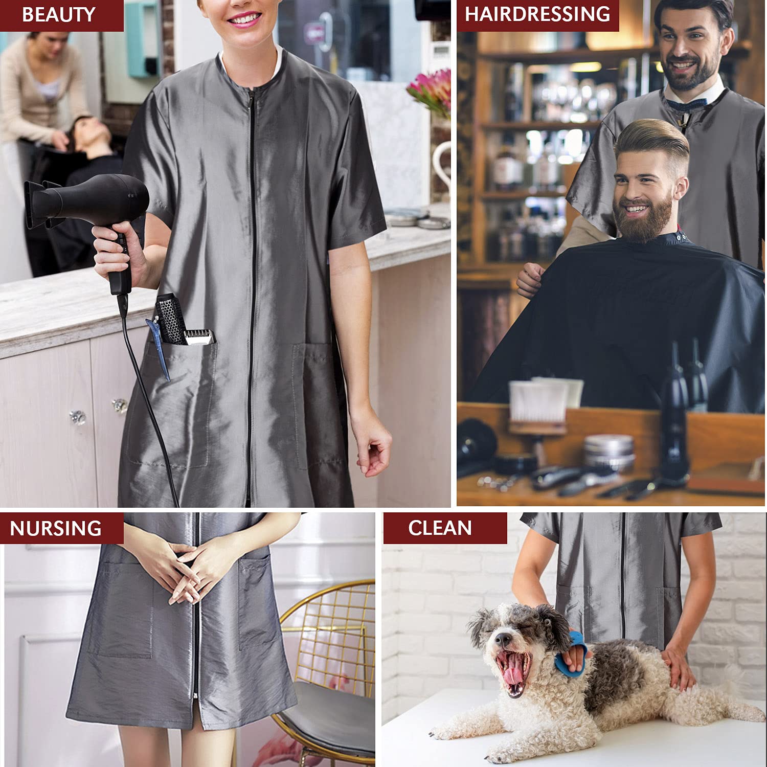 Noverlife Pet Grooming Workwear With Long Full Zipper, Xl Size, Lightweight Hair Grooming Smock Jacket, Anti-Static Pet Work Clo