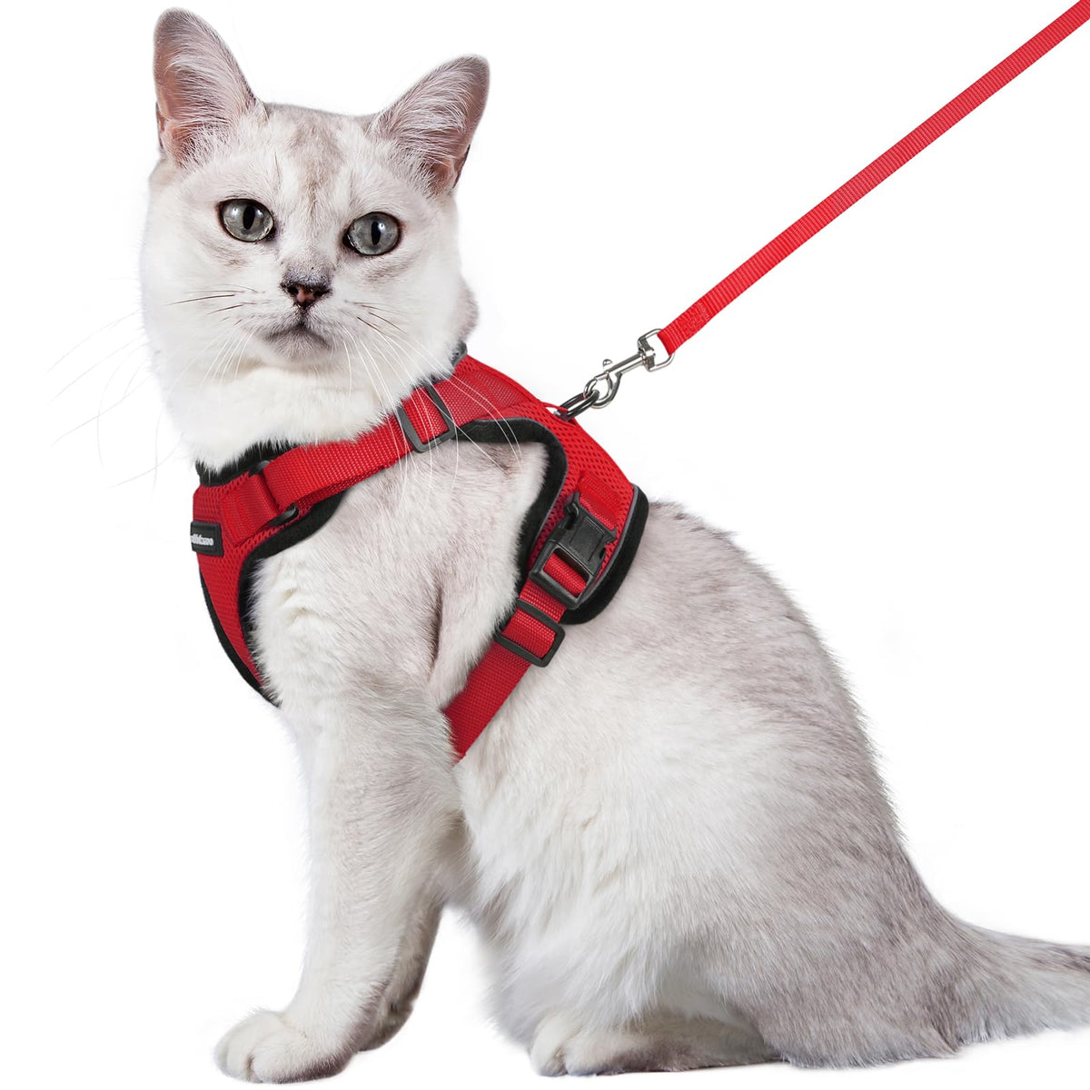 Rabbitgoo Cat Harness And Leash For Walking, Escape Proof Soft Adjustable Vest Harnesses For Cats, Easy Control Breathable Reflective Strips Jacket, Red, M