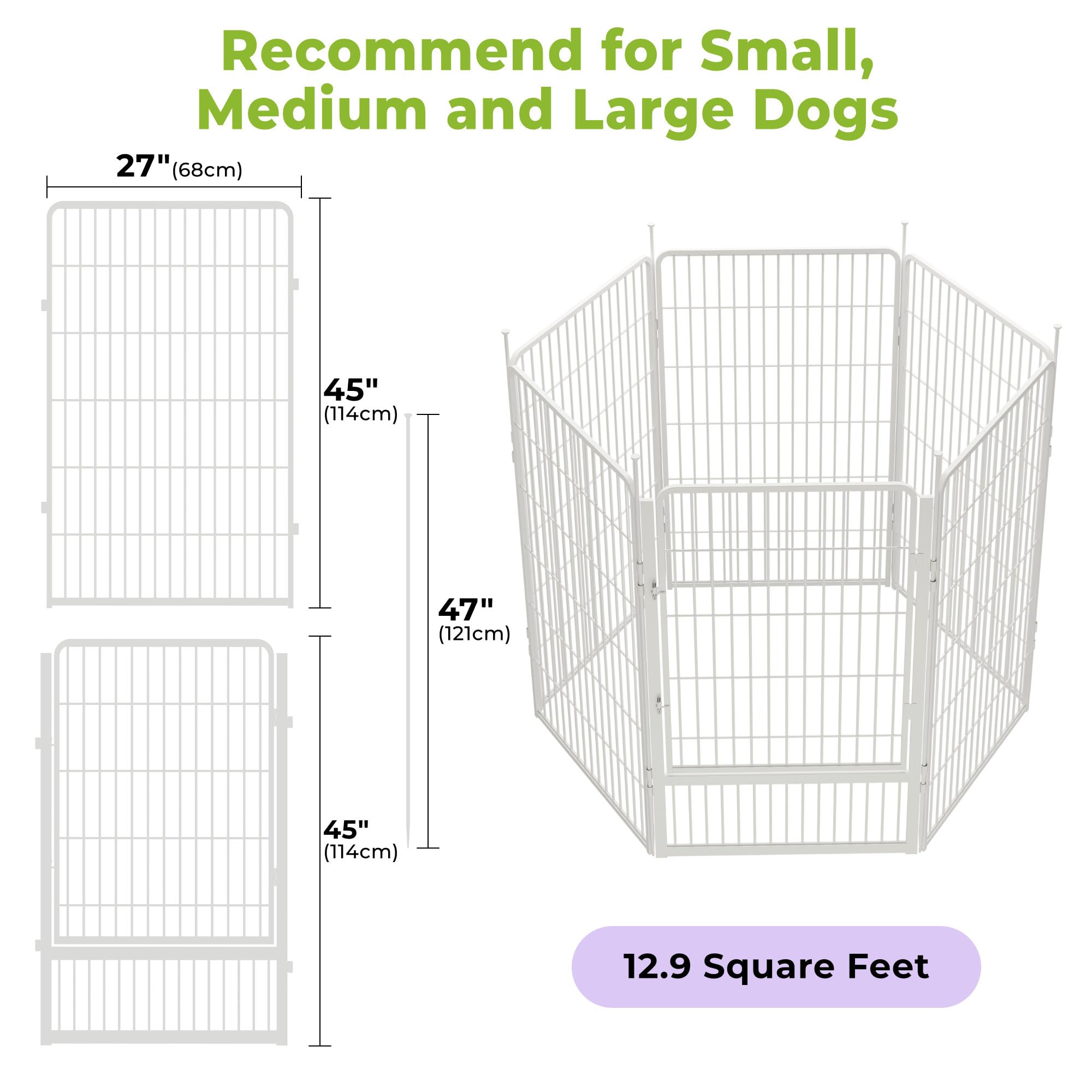 Sunsgrove Indoor Dog Playpen With Wider Door, 45 Inch 6 Panels Non Slip Dog Pen Indoor, Anti Rust Dog Fence, Free And Safe Play,