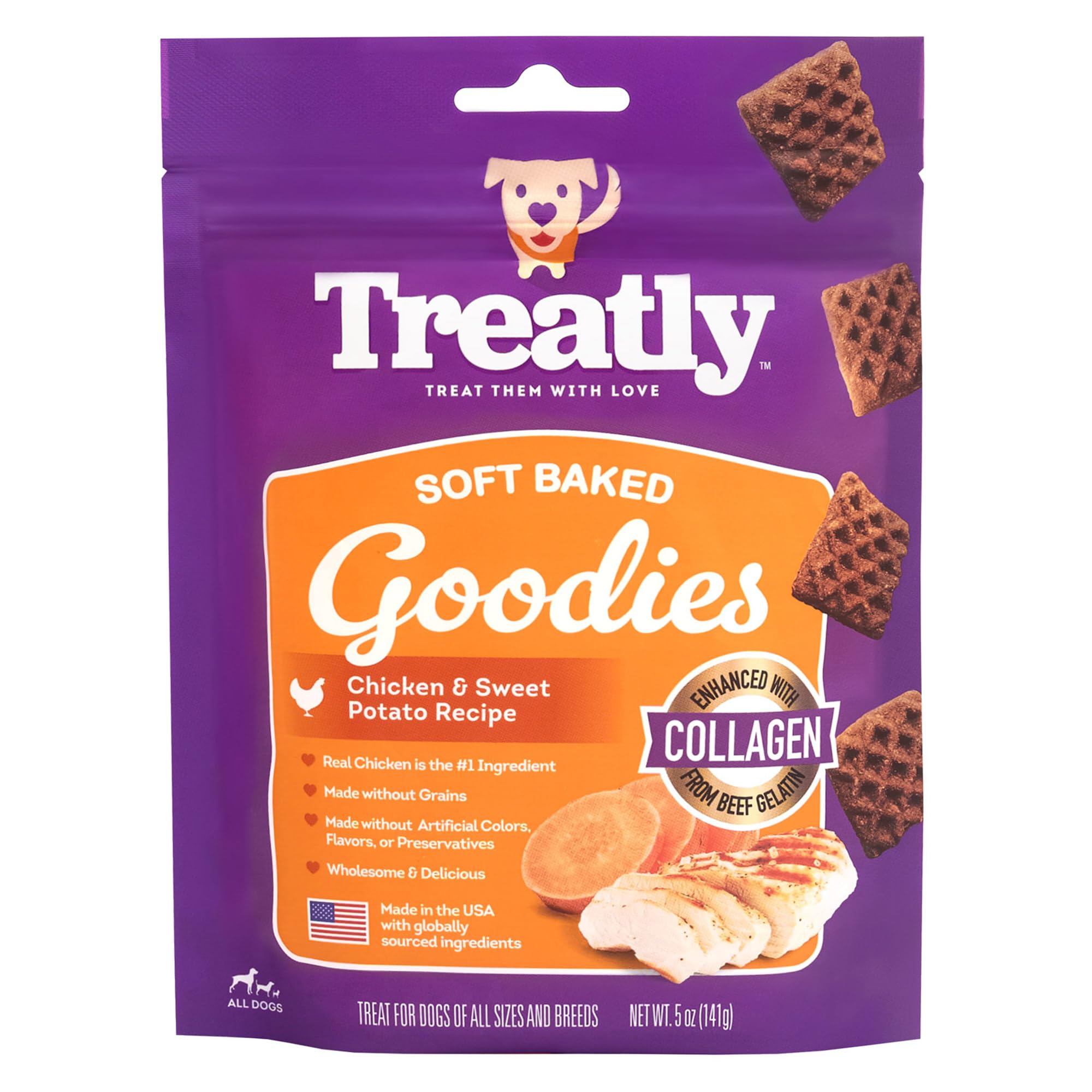 Treatly Soft Baked Goodies Chicken & Sweet Potato w/Collage Dog Treats - 5oz/1 Pack