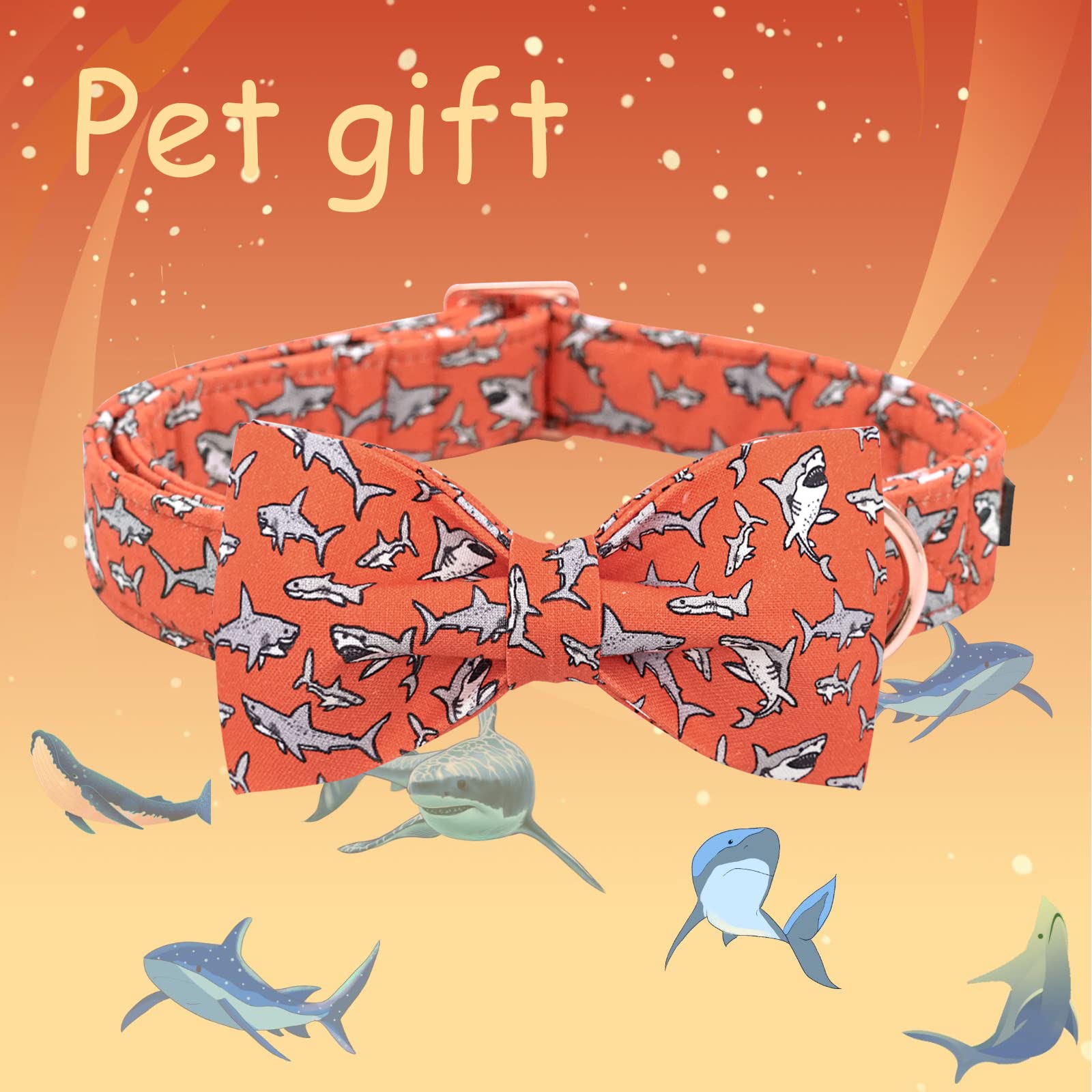 Lionheart Glory Shark Print Bow Collar - Adjustable For Small Dogs For Boys Or Girls