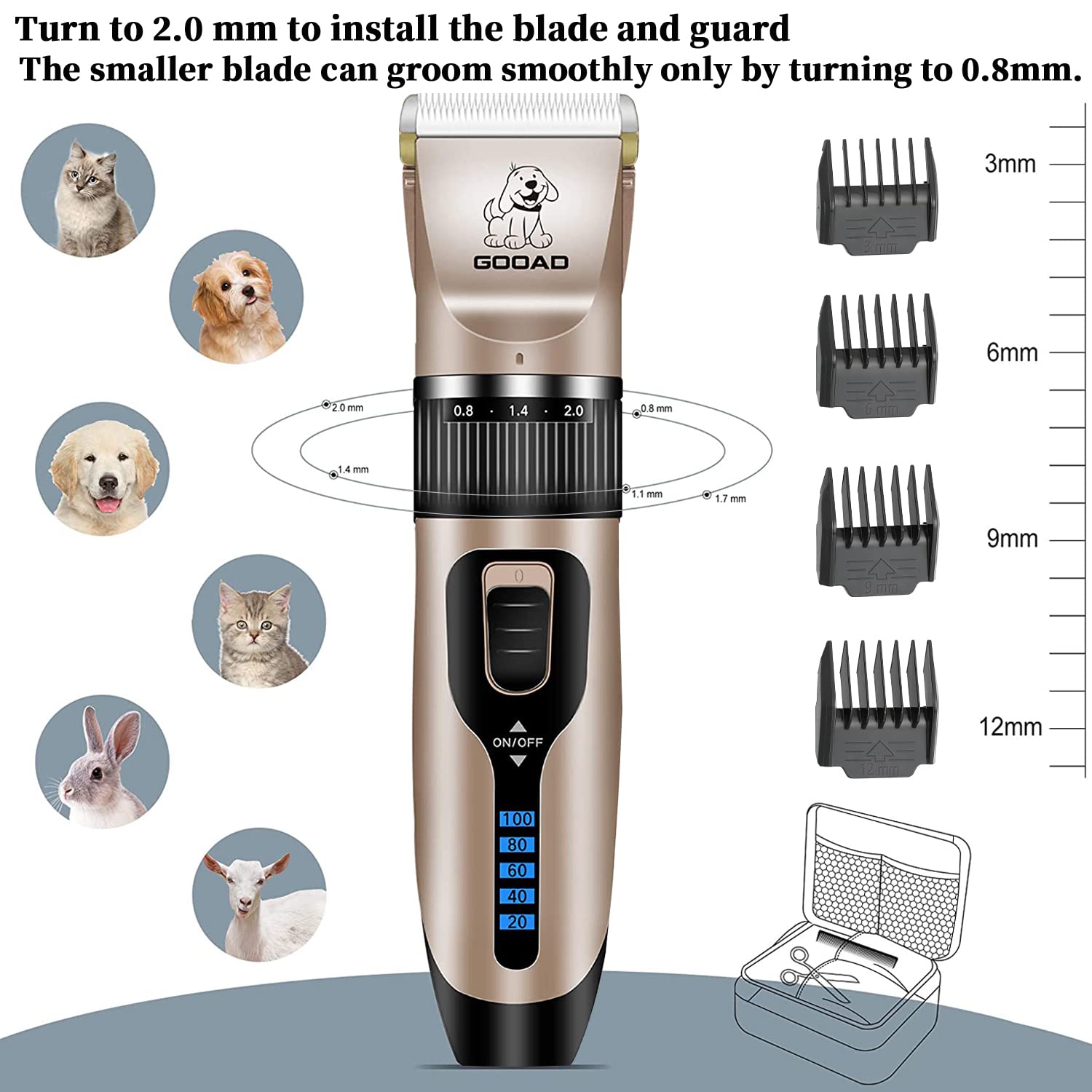 Gooad Dog Clippers,Professional Dog Grooming Kit, Cordless Dog Grooming Clippers For Thick Coats, Dog Hair Trimmer, Low Noise Dog Shaver Clippers,Quiet Pet Hair Clippers For Dogs Cats