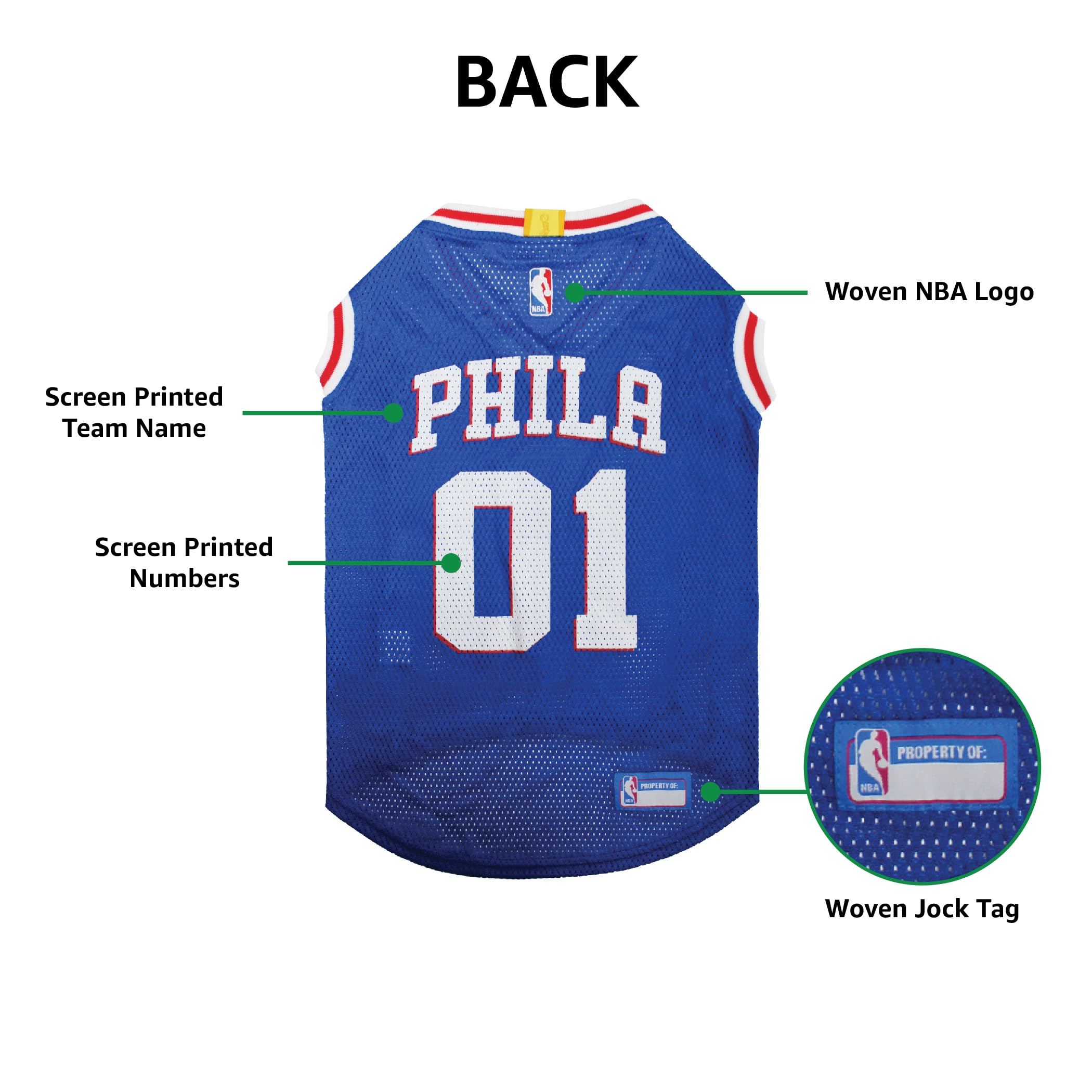 Pets First NBA PHILADELPHIA 76ERS DOG Jersey, X-Small - Tank Top Basketball Pet Jersey