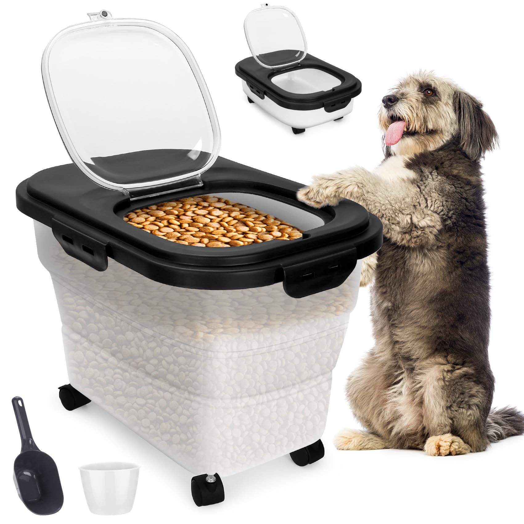 YECERCAN Dog Food Container, Collapsible Pet Food Storage Container 17-20 lb with Rolling Wheels & Airtight Lid, Plastic Storage