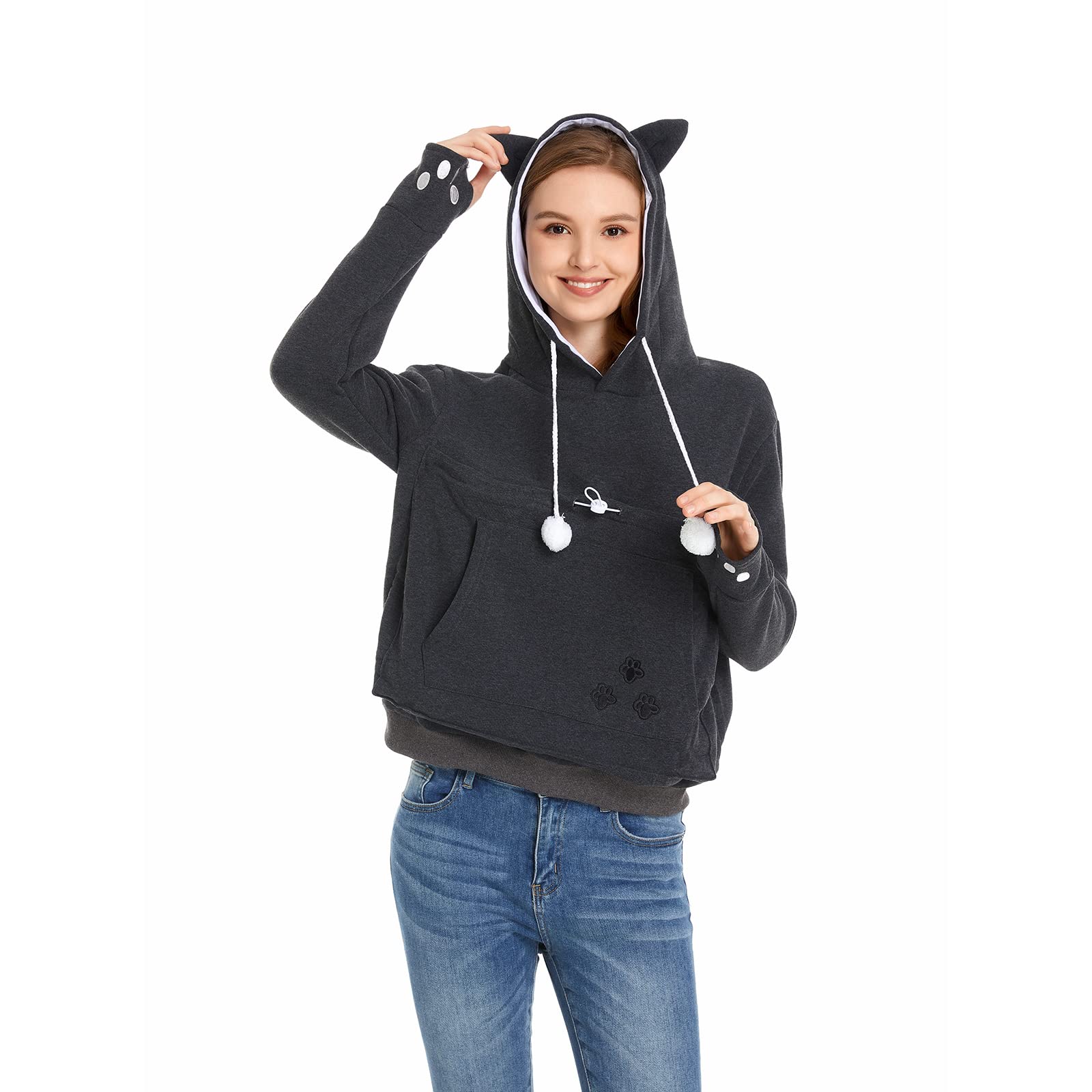 Kei Tomlison Unisex Big Pouch Hoodie Long Sleeve Fleece Pet Dog Holder Carrier Pullover Sweatshirt… Dark Grey