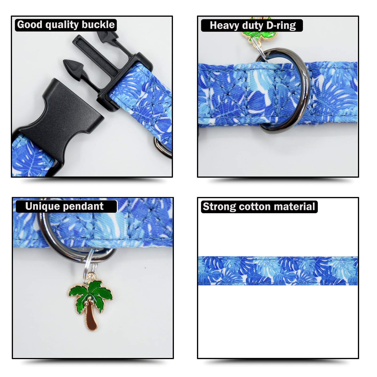 Flower Patterns Dog Collar With Accessories, Soft Cotton Dog Collars For Small Medium Large Female And Male Dogs(Palm Frond L)