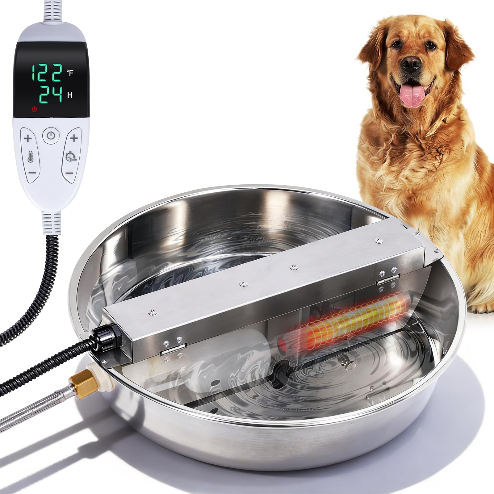 KHEARPSL Heated Automatic Dog Water Bowl Dispenser Outdoor Heated Pet Waterer Thermal-Bowl Auto Fill Water Bowl for Large Dog, C