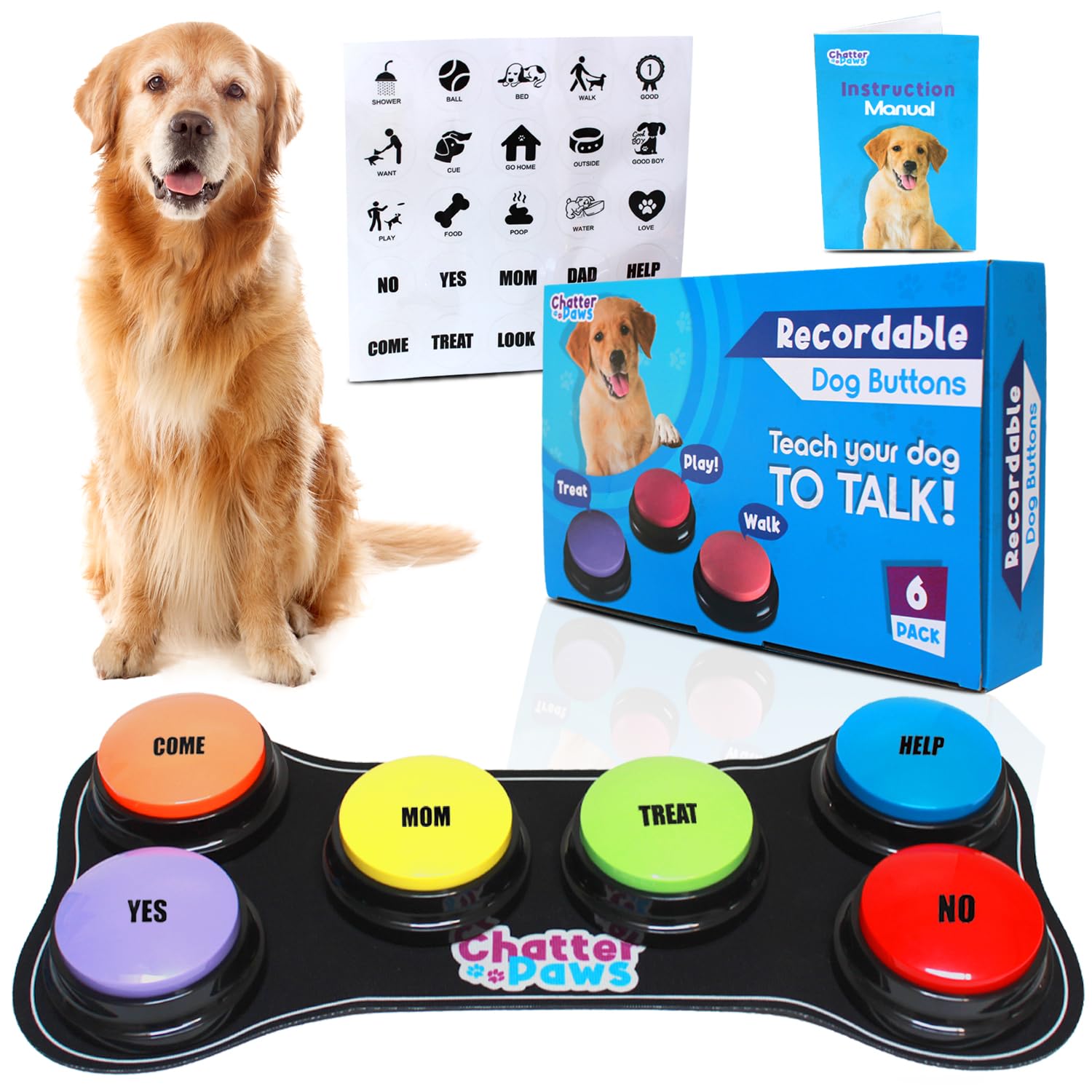 Dog Buttons For Communication - Loud Dog Buttons Talk, Abs Plastic Dog Training Button, 30S Recordable Dog Talking Button Set Wi