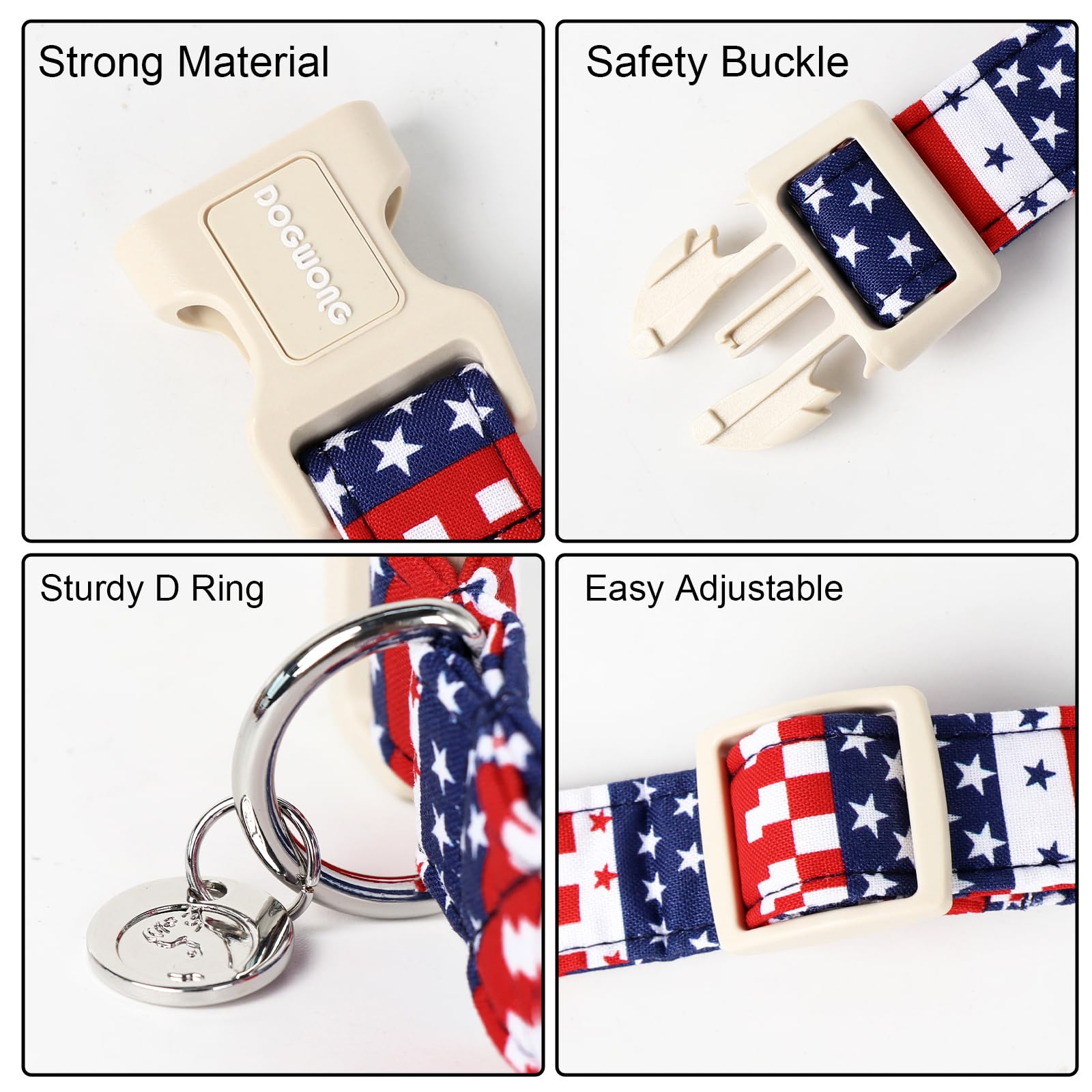 Dogwong Cotton Dog Collar, Patriotic Dog Collar Durable Soft Natural Fabric Pet Dog Collars Cute Patriotic Puppy Necklace For Sm
