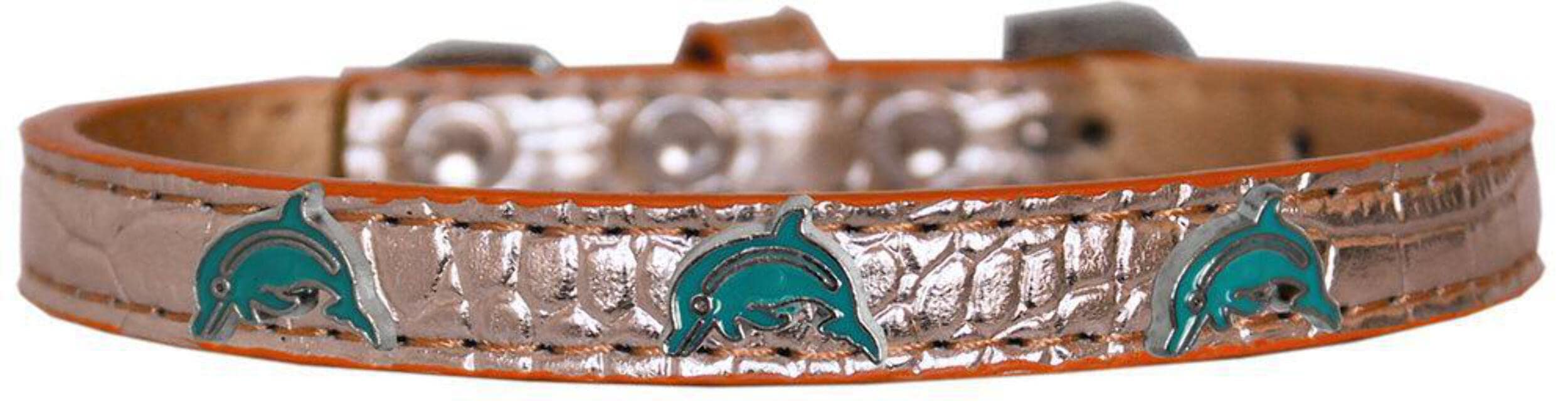 Dog, Puppy & Pet Designer Croc Widget Collar, &quot;Dolphins&quot; Silver 14