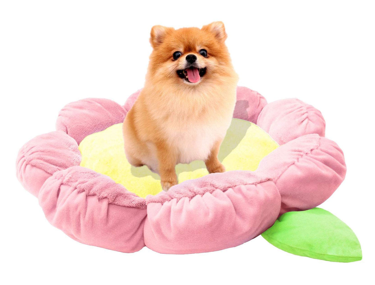 Tonbo Soft Plush Small Cute And Cozy Pastel Pink Flower Dog Cat Bed, Washer And Dryer Friendly, (Pastel Pink)