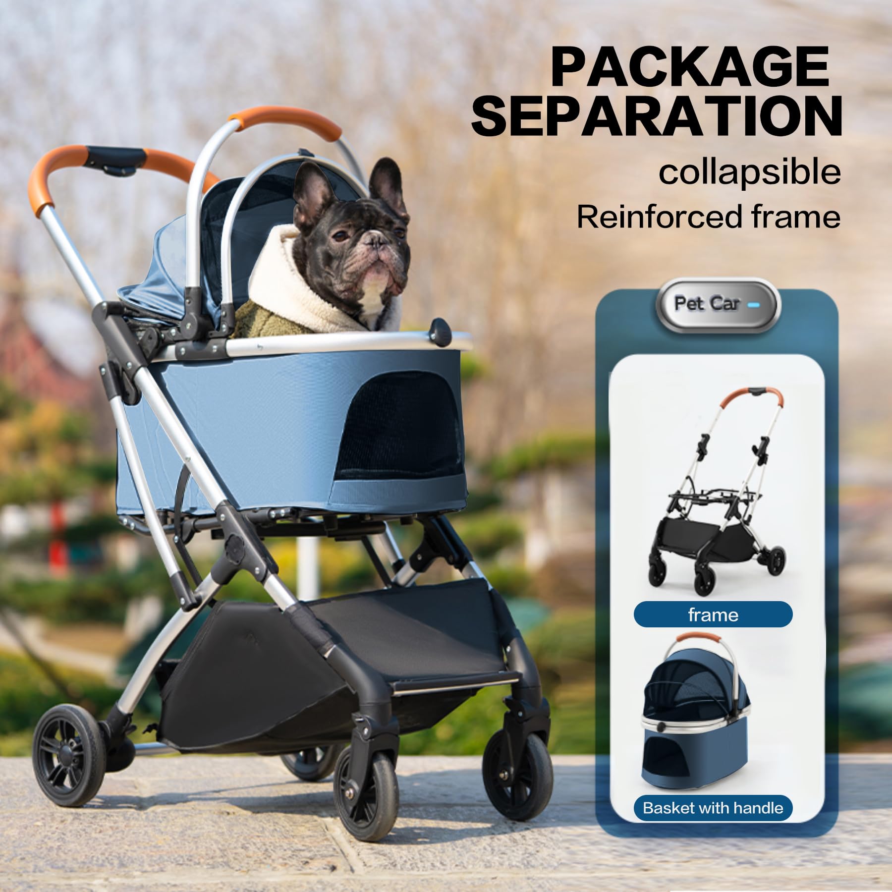 Pet Carrier Stroller 4 Wheels - Easy-Fold Dog Cat Stroller For Small Medium Dog Cats Carrier, Travel Folding Carrier Breathable