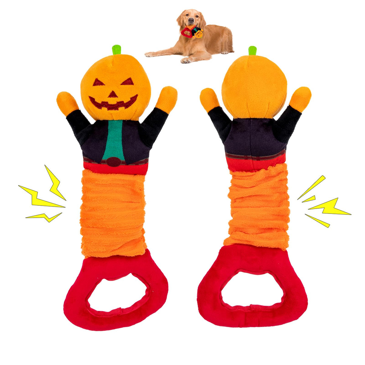 Wunive Halloween Dog Toys,Halloween Pumpkin Plush Dog Squeaky Toys With Crinkle Paper For Small Medium Dogs