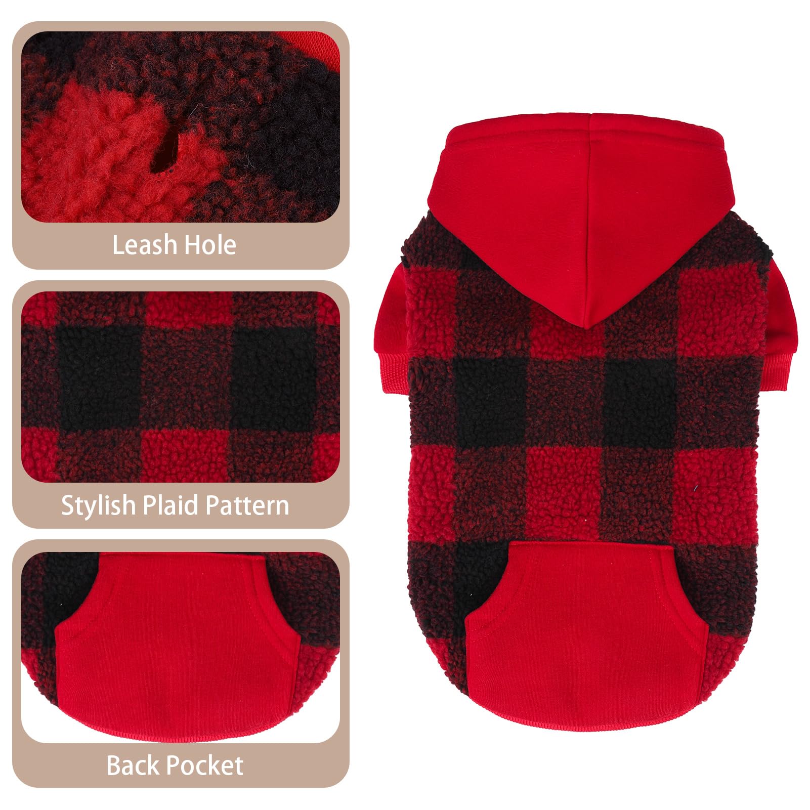 PUPTECK Dog Hoodie Puppy Sweatshirt Warm Dog Sweater Winter Clothes Cold Weather Coats for Small Medium Large Dogs, Red, M