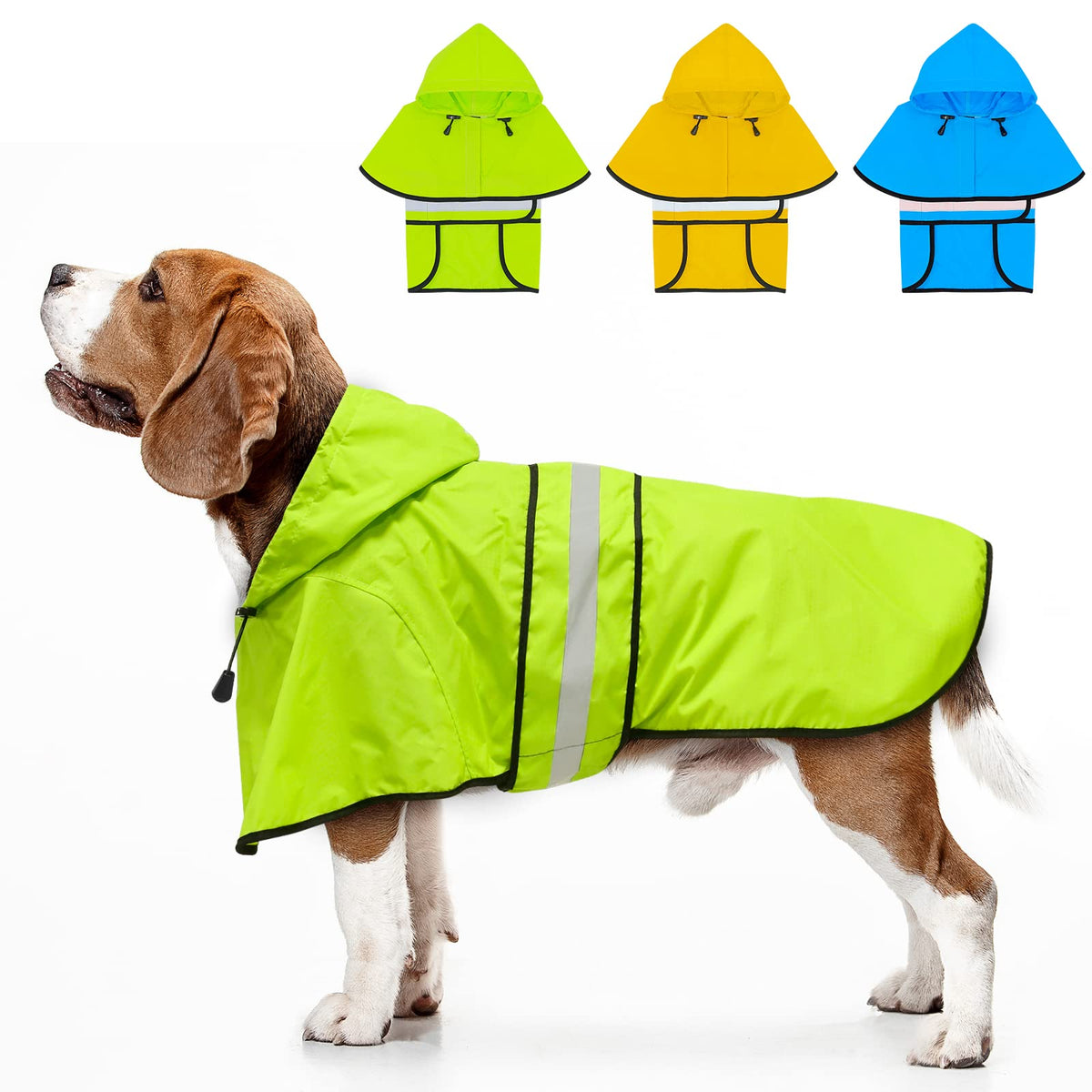 Dolitego Dog Raincoat - Reflective Dog Rain Coat, Waterproof Dog Jacket, Adjustable Dog Rain Jacket With Hoodie, Lightweight Dog Poncho Slicker For Small Medium Large Dogs (Medium, Green)