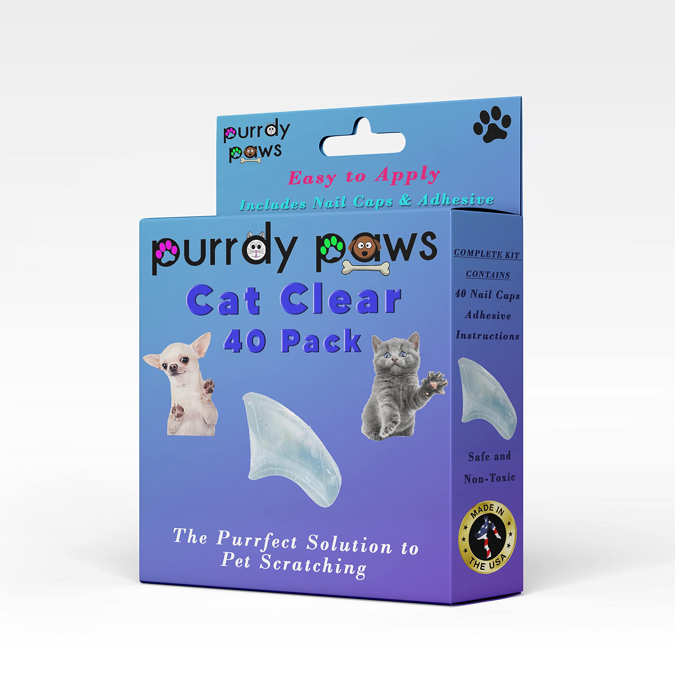 Purrdy Paws 40 Pack Soft Nail Caps For Cat Claws Clear Medium