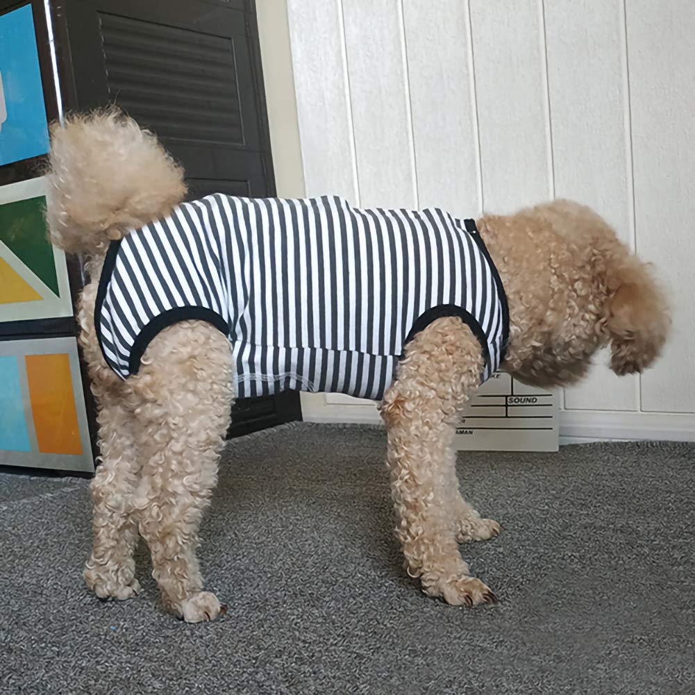 Dogs Recovery Suit Post Surgery Shirt For Puppy, Wound Protective Clothes For Little Animals(Black White Stripe-Xs)