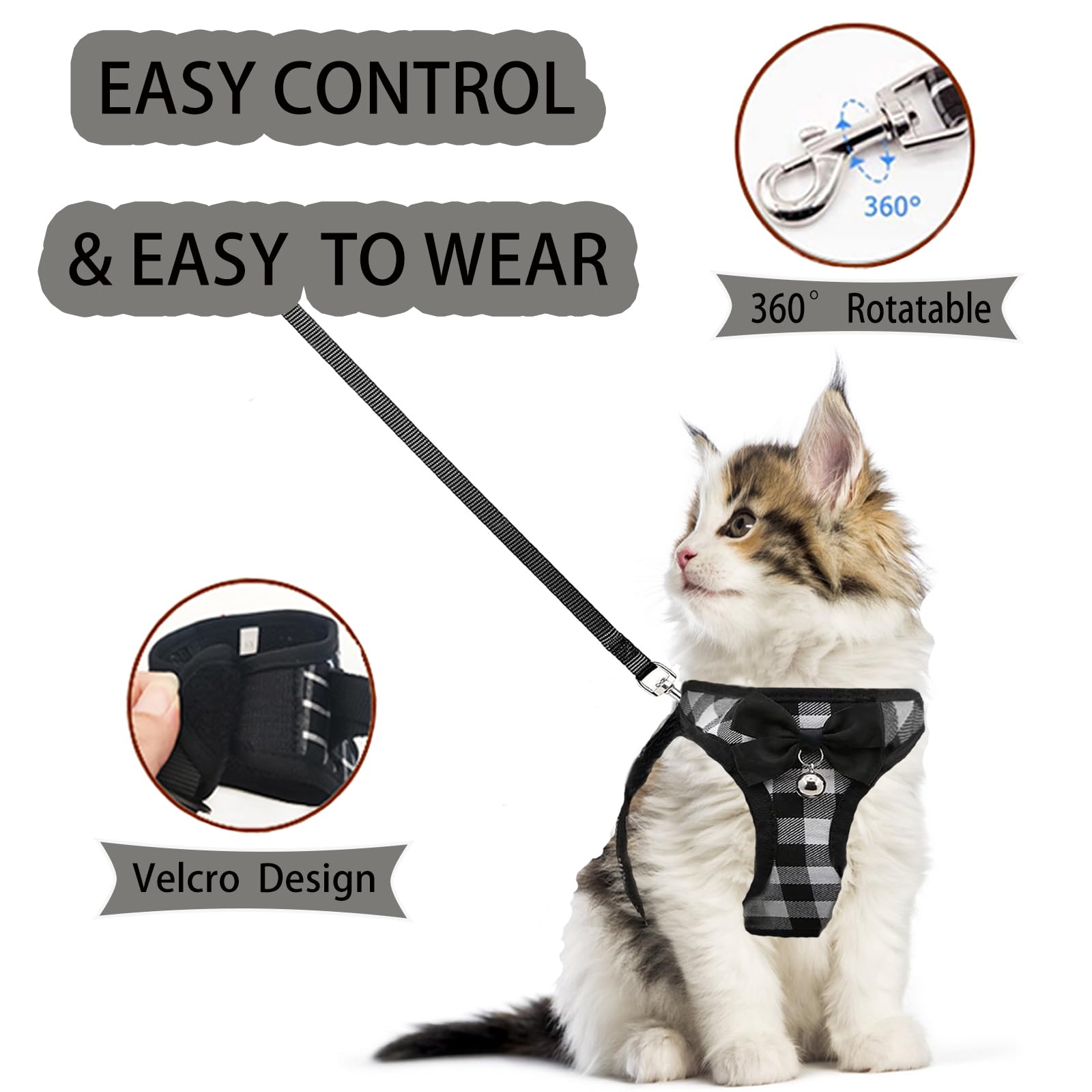 Cat Leashes And Harnesses For Walking,Breathable Soft Kittens Vest For Cats Dogs, Kitten Harness Escape Proof With Bell And Bow-