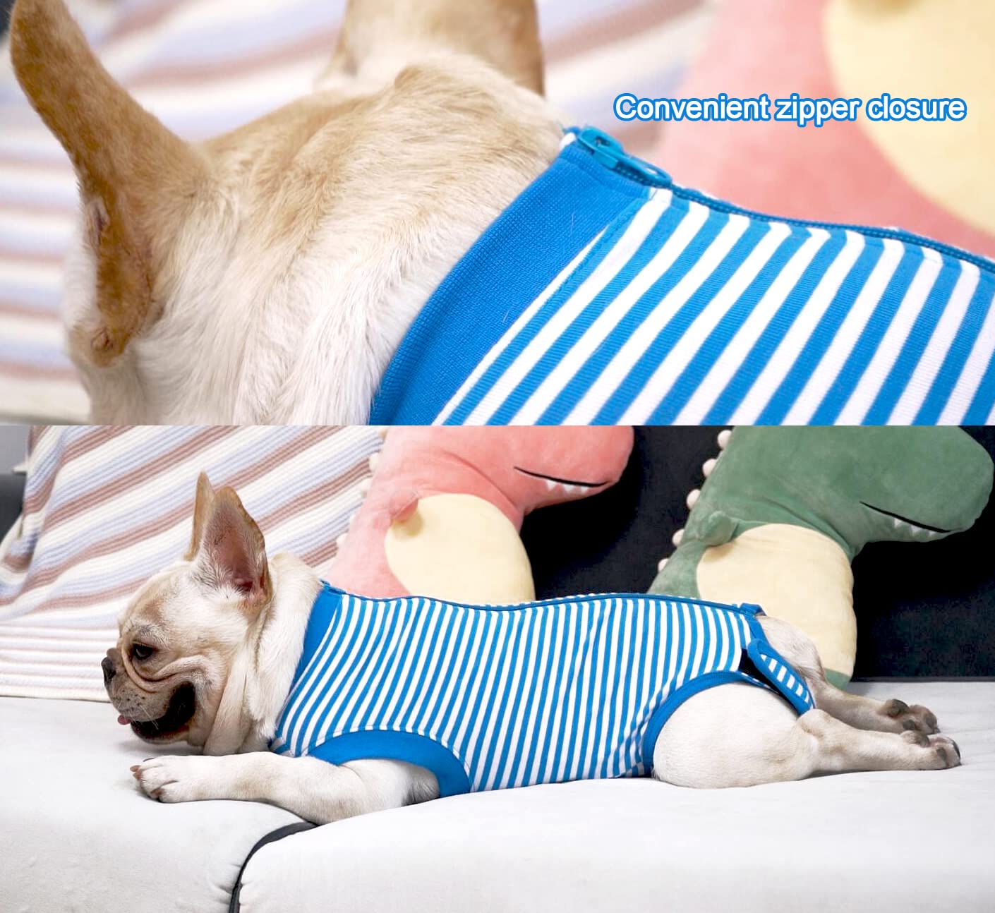 Sychien Dog Blue Recovery Suit For Large Female Spay,Male Dog Surgery Suit,Narrow Blue-White L