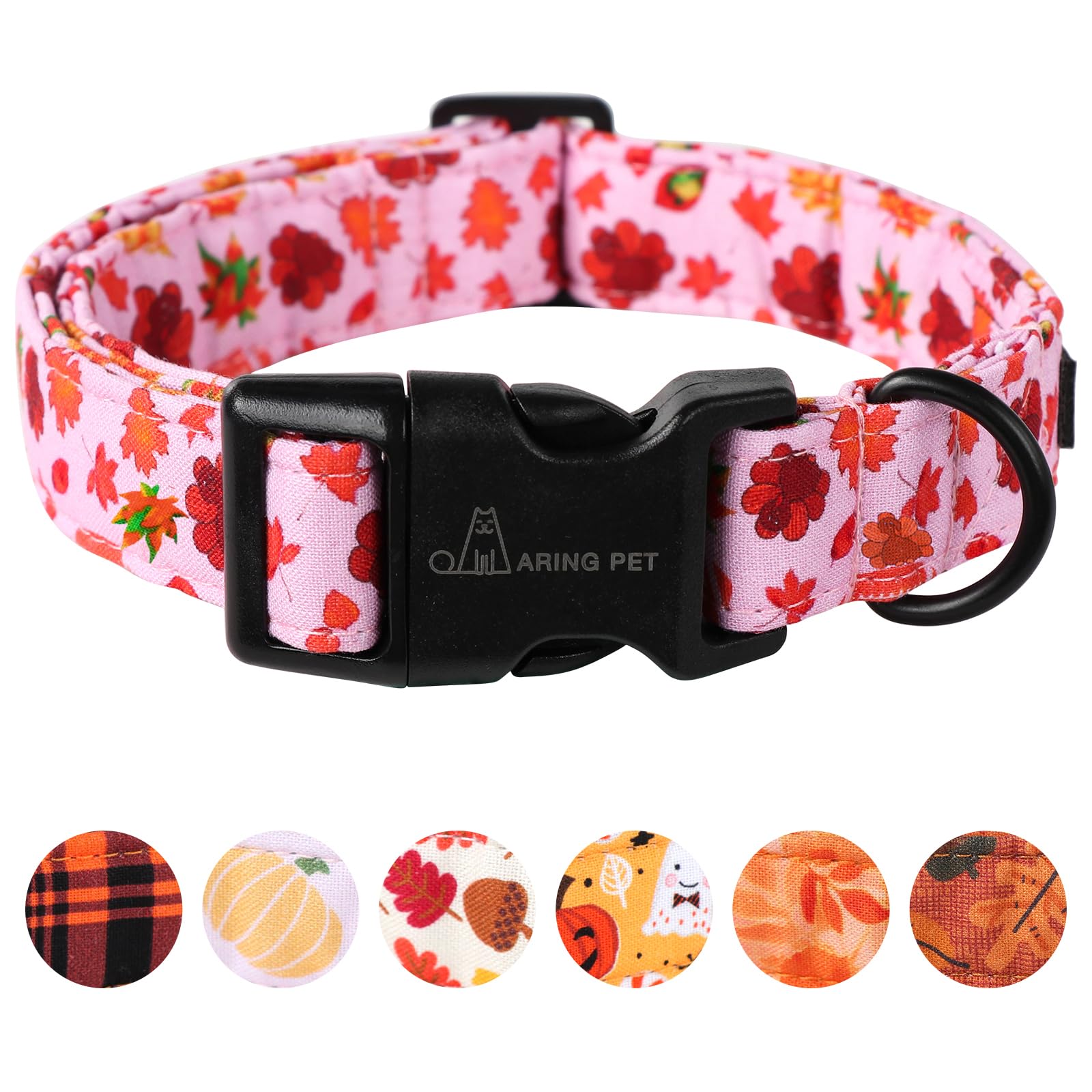Aring Pet Fall Dog Collar Pink Maple Leaf Rugby Dog Collars, Cotton Lightweight Thanksgiving Turkey Dog Collars Puppy Collar For