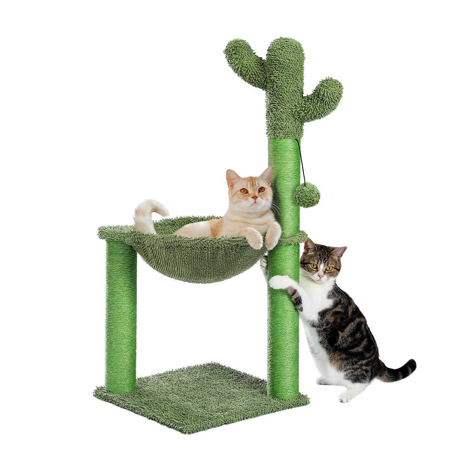 Pawz Road Cactus Cat Tree, 33 Inchs Cat Tower With Large Soft Hammock And Fully Wrapped Sisal Scratching Post For Indoor Cats