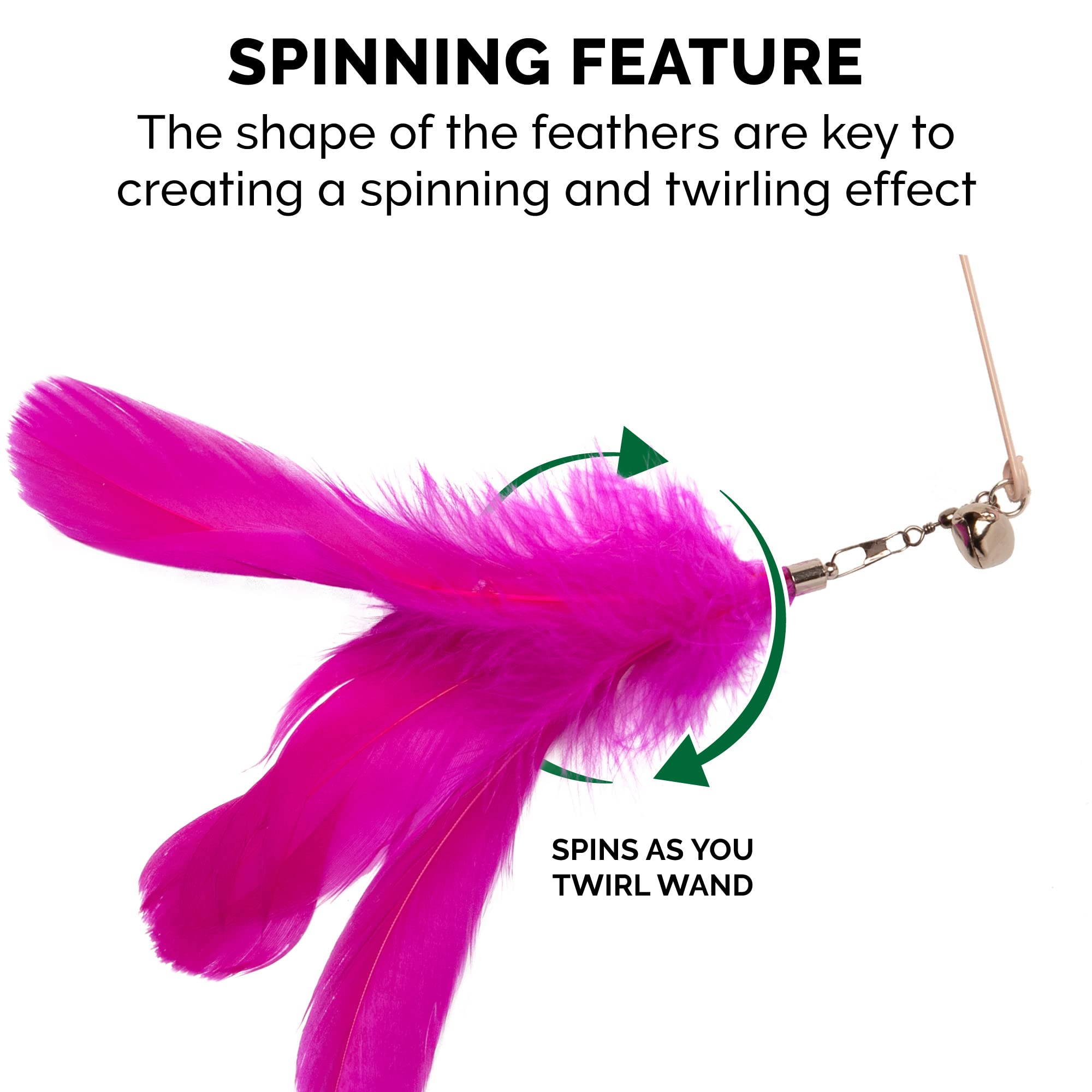 Furhaven 2-Pack Teaser Cat Wand Toy Set For Indoor Cats, Interactive Play & Exercise - Dizzy Kitty Feather Wand - Pink (Hot Pink/Light Pink), Set Of 2