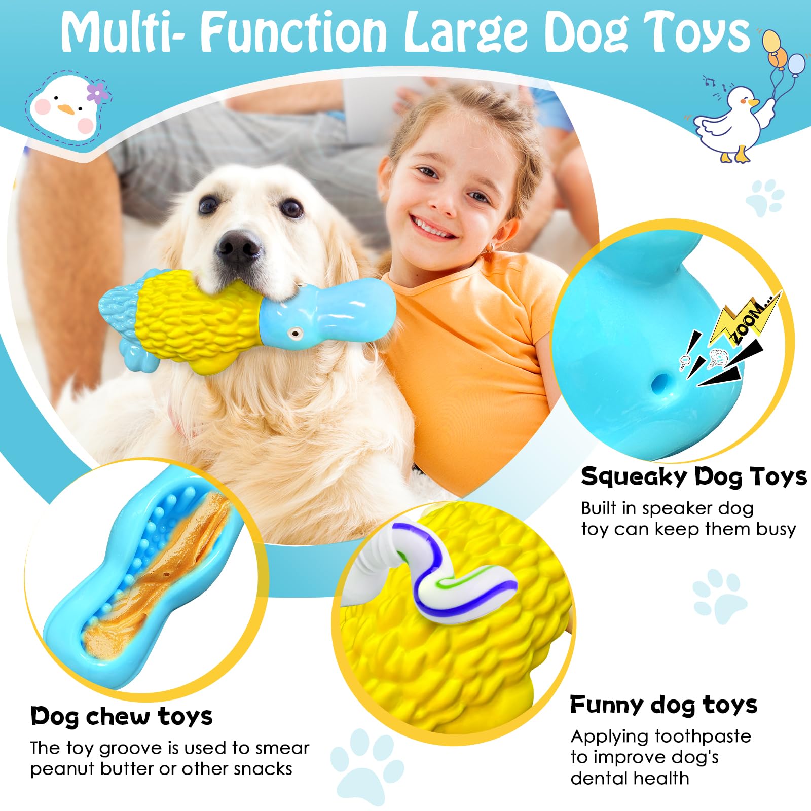 Dog Chew Toys for Aggressive Chewers: Indestructible Dog Toys- Large Squeaky Tough Dog Toys for All Breed Sizes to Keep Them Bus