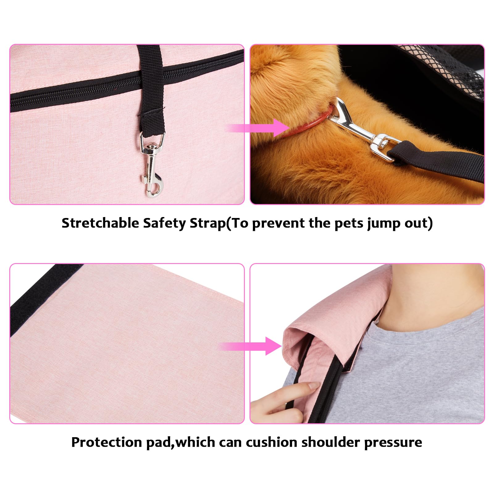 Ownpets Adjustable Pet Dog Sling Carrier Bag, Padded Strap, Mesh, Large, Pink - Model PET0135-US for Small Medium Dogs & Cats