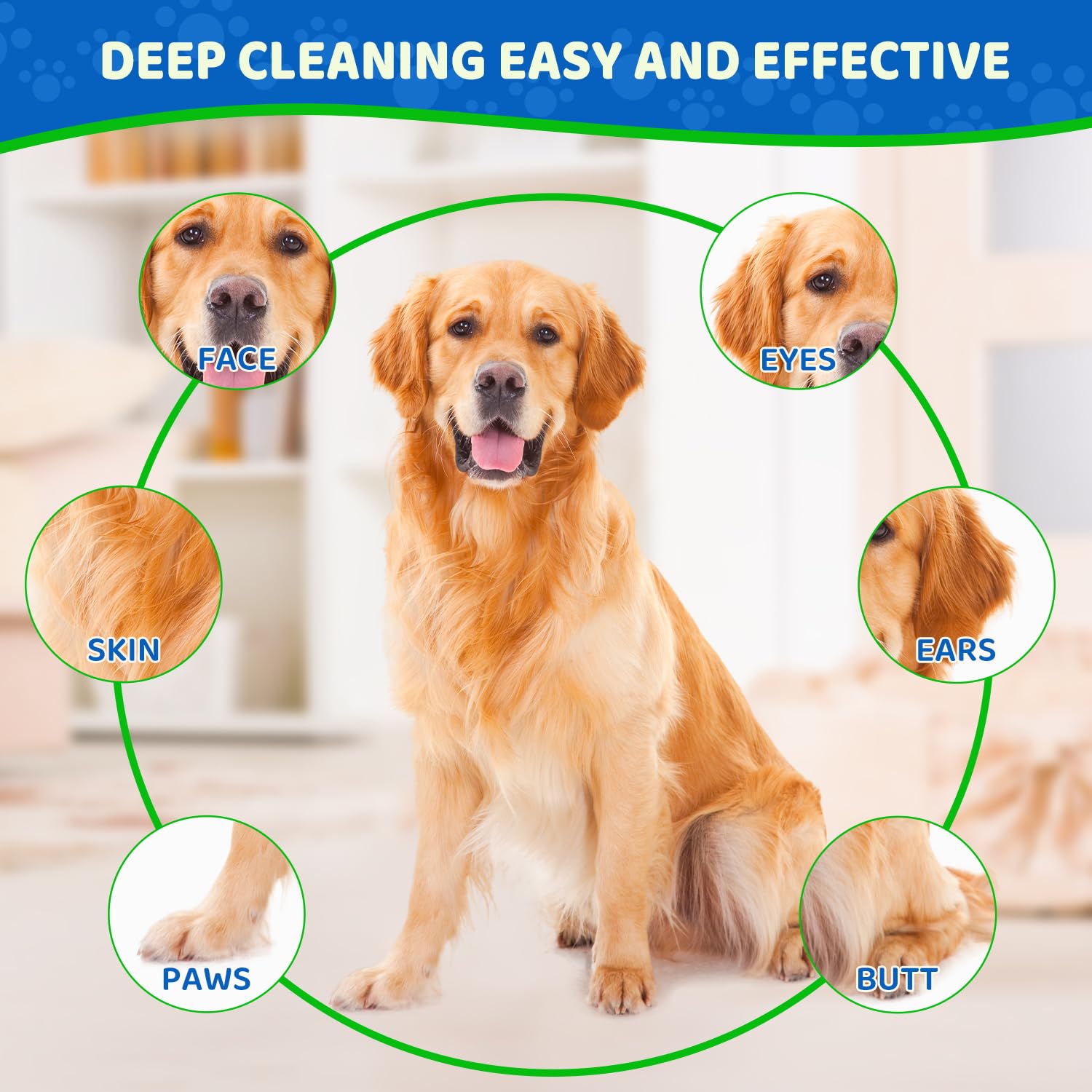 Voisen 8 Pcs Pet Glove Wipes For Dogs And Cats, Cleaning & Deodorizing Bathing Grooming Wipes,Unscented Thick Nourish Fur Glove
