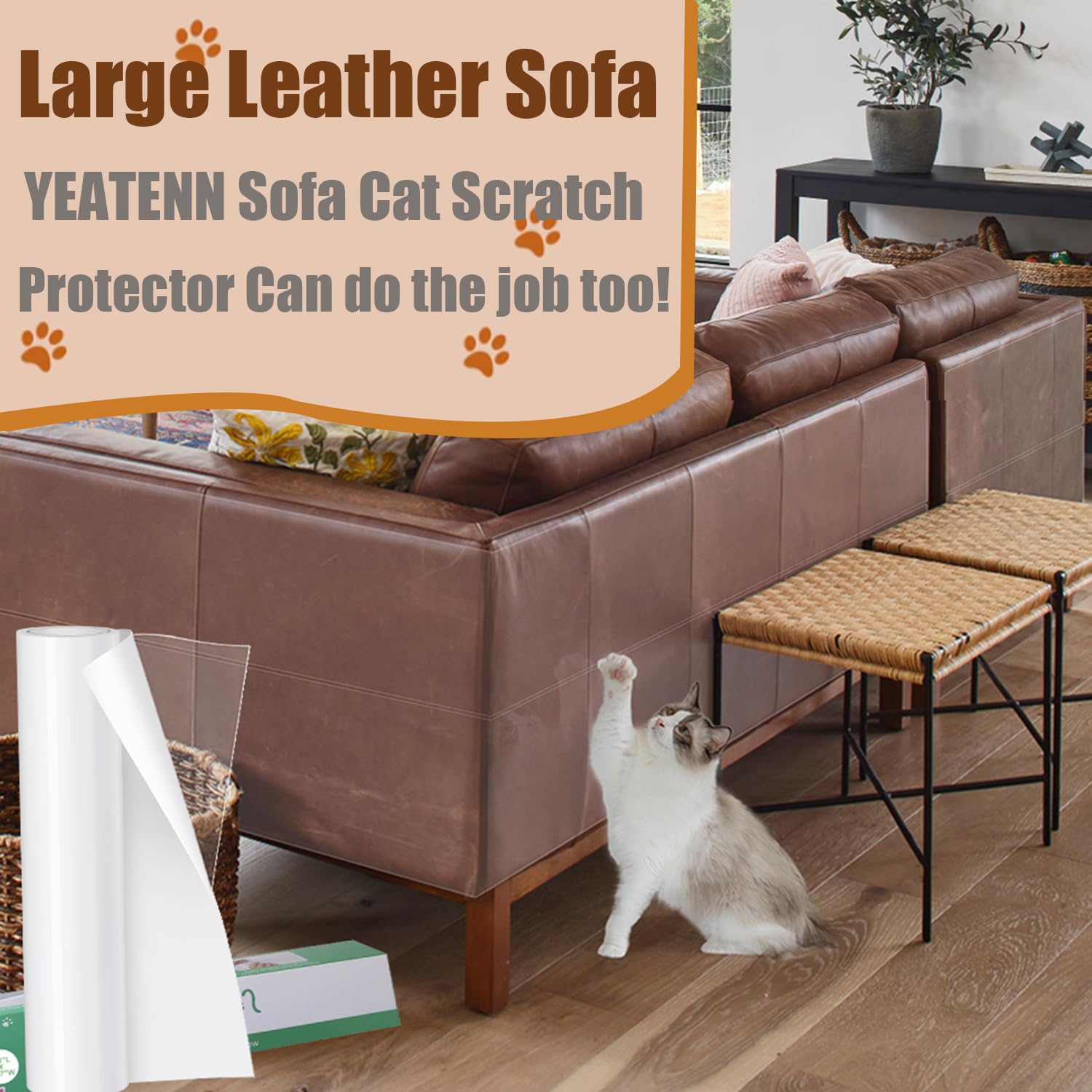Zernber Cat Couch Protector - Thickened 158'X15' Vinyl Anti-Scratch Furniture Protector For Cats