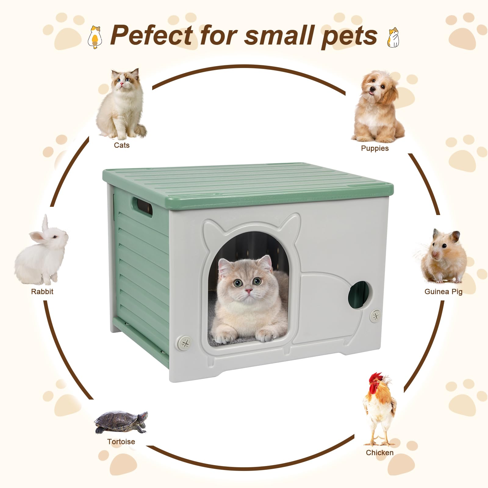 Plastic Cat House For Indoor Outdoor, Weatherproof Outside Cat House For Feral Cat, Stackable Cat Shelter With Plush Cushion (Gr