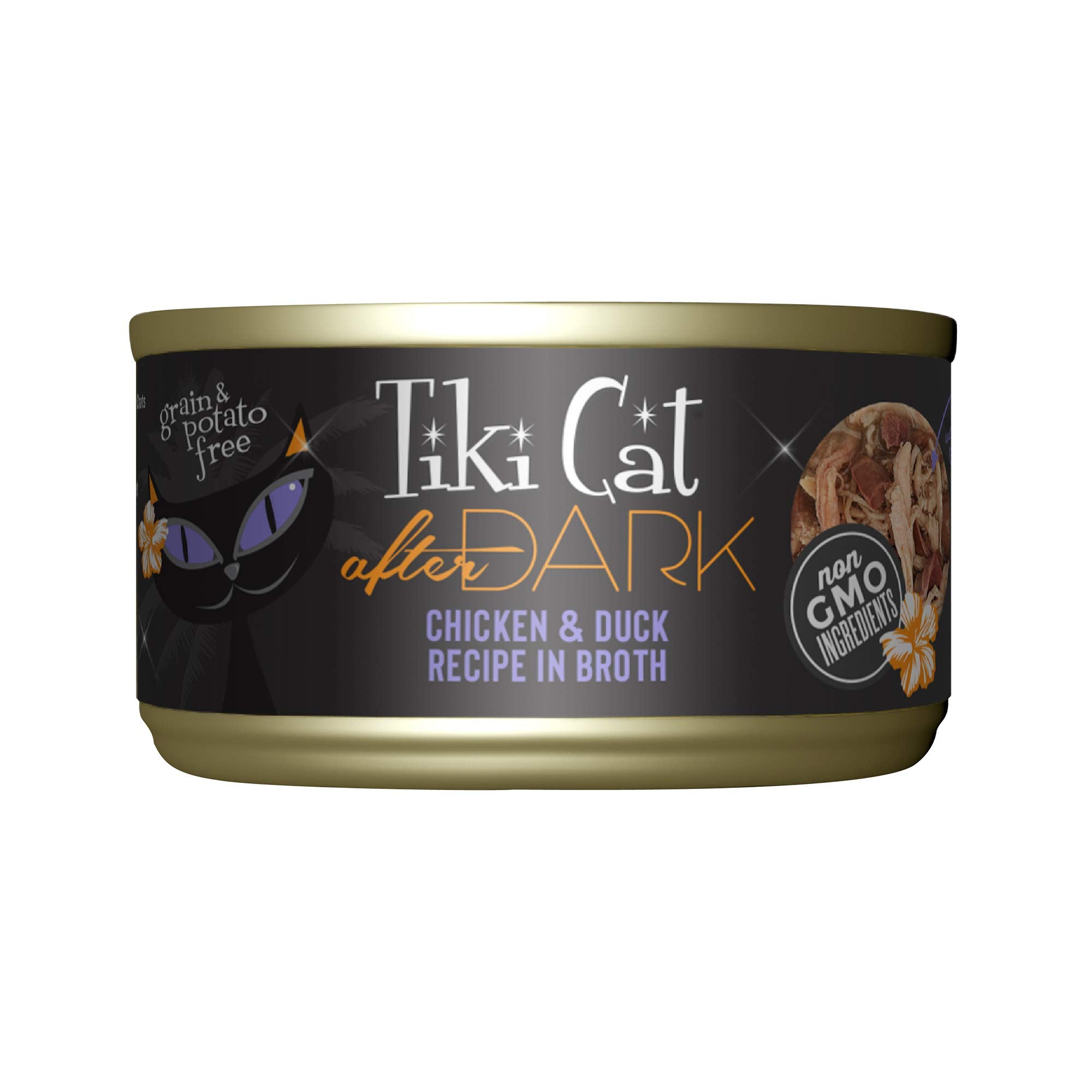 Tiki Cat After Dark, Chicken & Duck, High-Protein and 100% Non-GMO Ingredients, Wet Cat Food for Adult Cats, 2.8 oz. Cans (Pack 