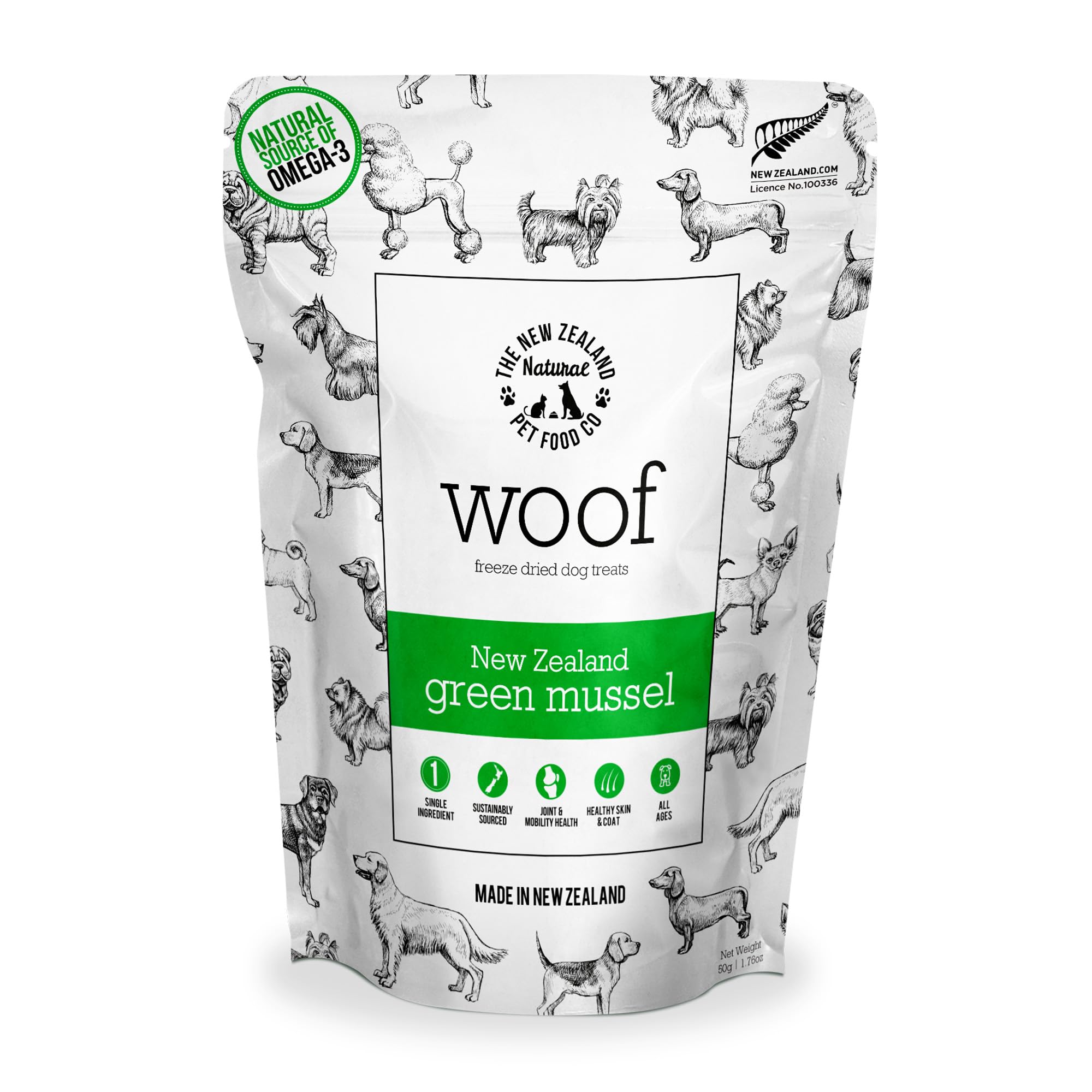 The New Zealand Natural Pet Food Co Woof Green Lipped Mussels Freeze Dried 1.76oz, Brown