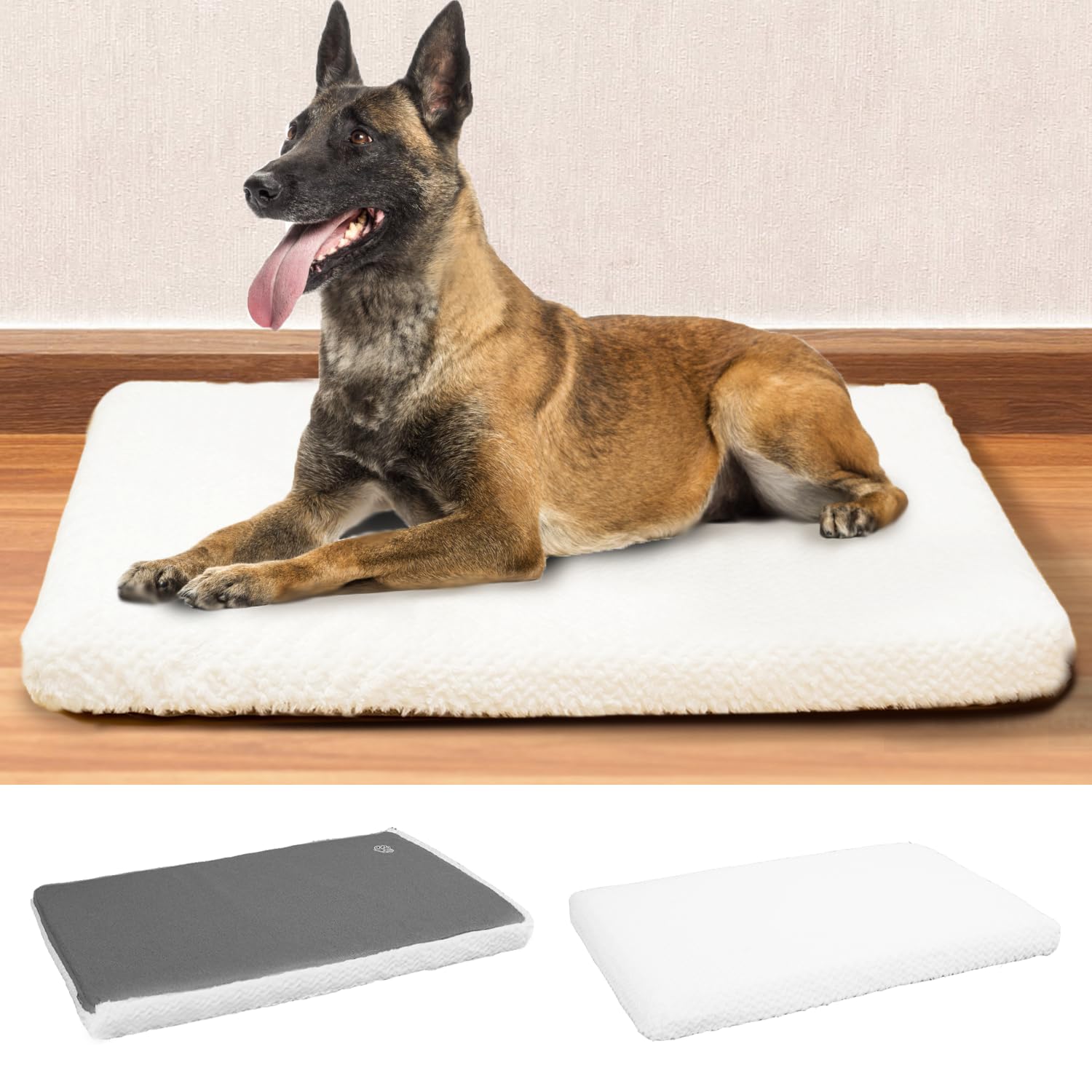 Empsign Dog Crate Pad, Deluxe Plush Machine Washable Dog Mat, Removable Cover, Sleeping Mat Cushion Bed, 35''X 22''X 3'', White