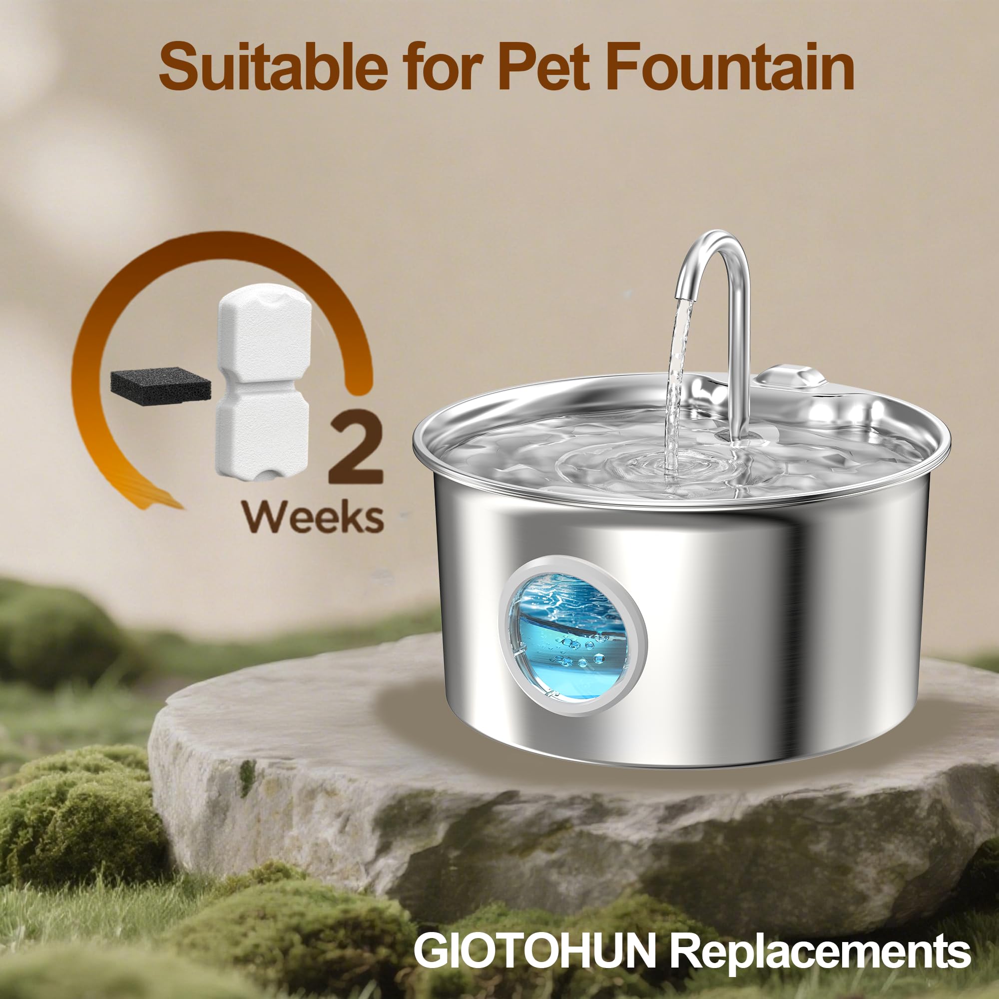 GIOTOHUN Cat Water Fountain Filter: 24 Cat Fountain Filter Replacement - 24 Pet Fountain Filter - 12 Carbon Filters & 12 Foam Fi