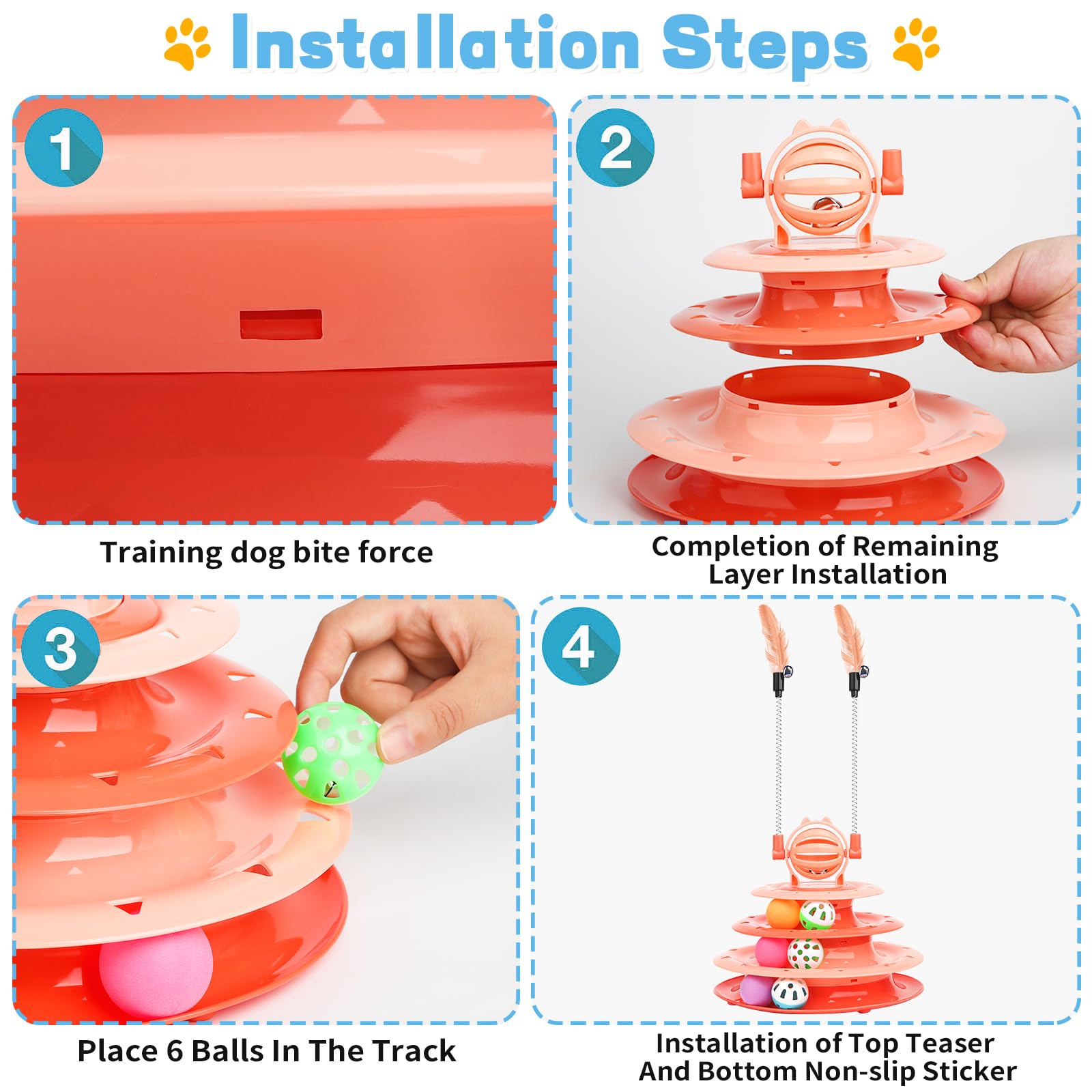 Goosheep Cat Toy Interactive Pet Plaything For Indoor Kitten Interactive Kitty Puzzle Ball With 2 Cat-Tease (Orange)