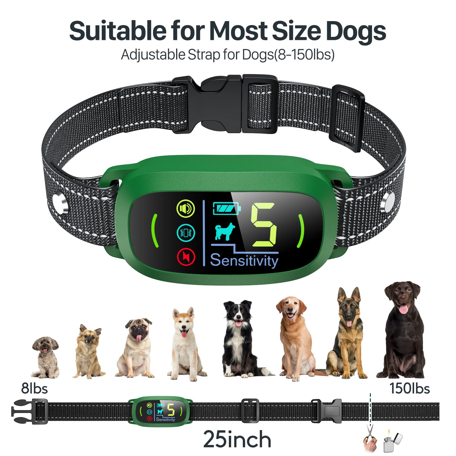 FAFAFROG Bark Collar, Rechargeable Dog Bark Collar with 5 Adjustable Sensitivity and Intensity Beep Vibration Shock, Anti Barkin