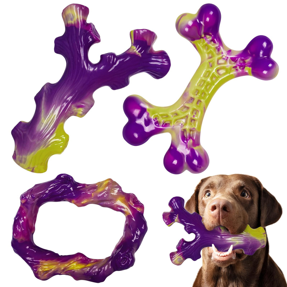 Frienhund Tough Dog Toys For Aggressive Chewers 3 Pack, Indestructible Dog Toy For Large Dogs, Bacon Flavored, Keeps Dogs Busy