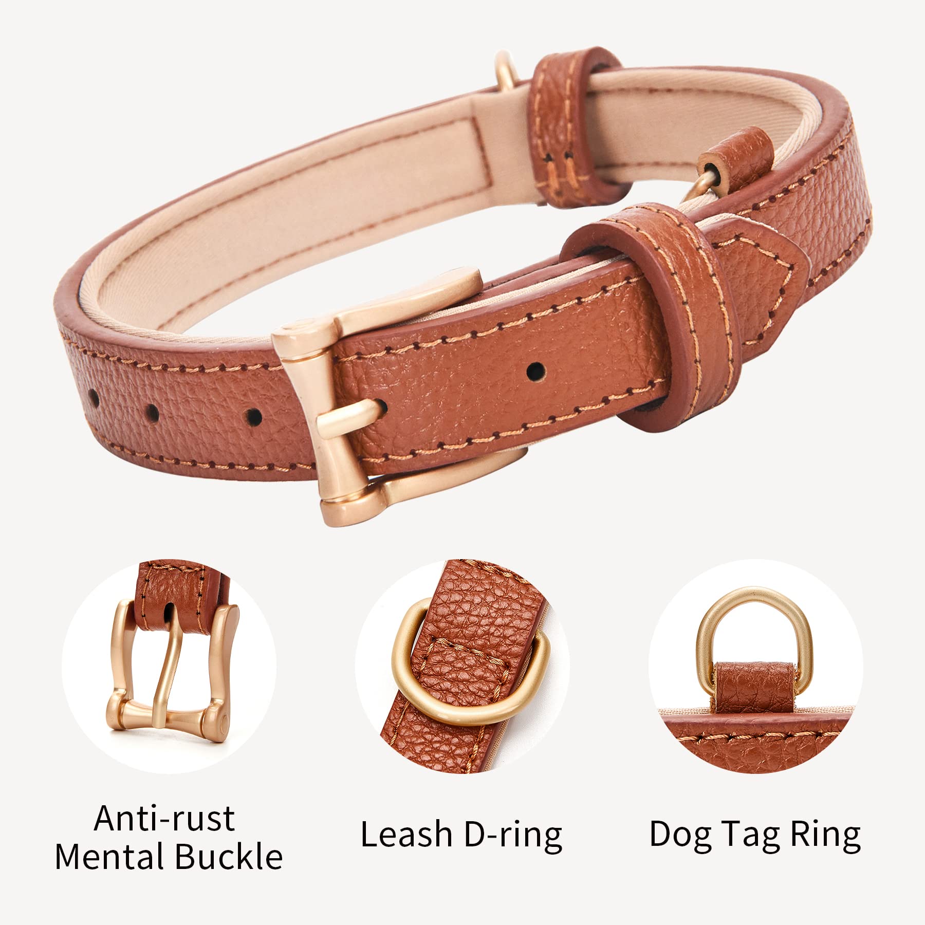 Blu&Ben Genuine Leather Dog Collars Classic Soft Padded Leather Collar Stylish Breathable Dog Collar For Small Medium Large Dogs