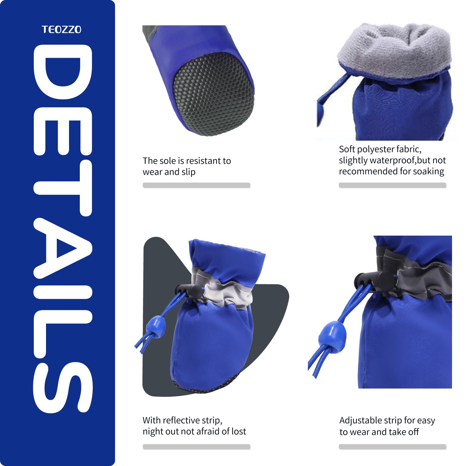 Teozzo Dog Shoes For Hot Pavement, Anti-Slip Sole Dog Boots & Paw Protector Dog Booties With Reflective Straps Dog Shoes For Small Medium Dogs 4Pcs Blue 3