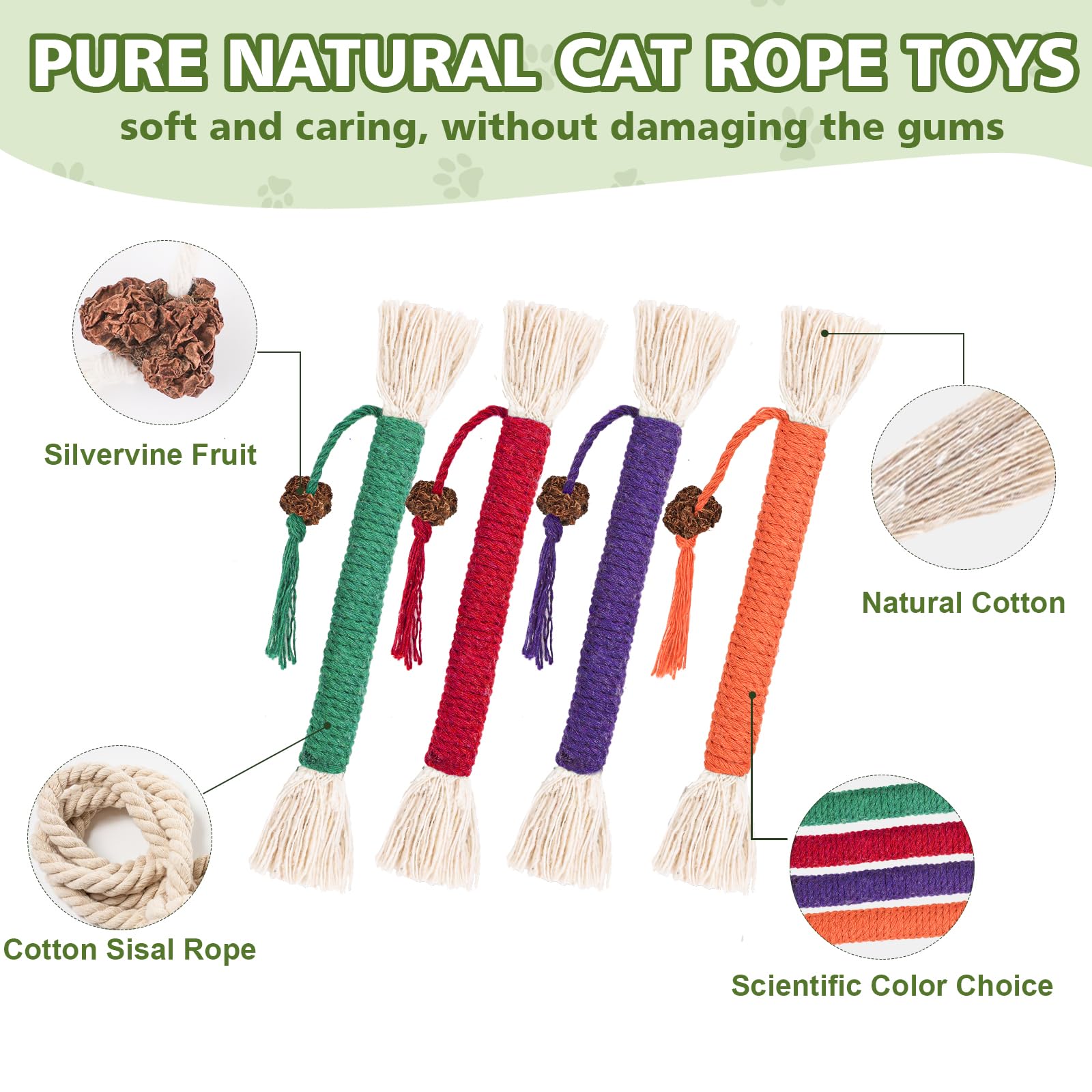 Wousedo 8 Pack Catnip Chew Toys For Cats,Cotton Sisal Rope Toys,Cat Natural Silvervine Sticks,For Cat Teeth Cleaning And Dental