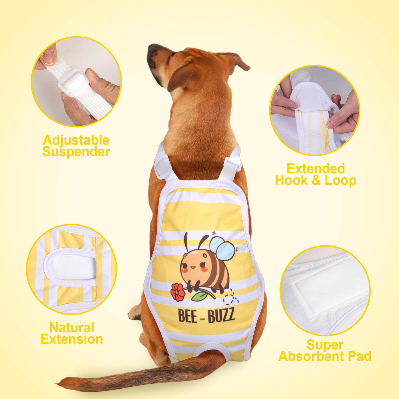 Jollywoods 3 Pack Washable Female Dog Diaper Onesie Sanitary Pantie With Adjustable Suspender, Reusable Fixed Diapers, Super Abs