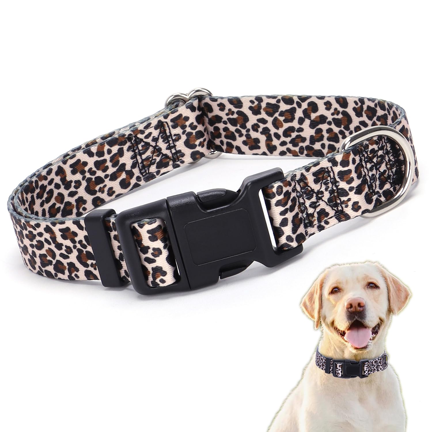 Cheetah Dog Collar, Cute Pretty Leopard Print Pattern Design Quick Release Buckle Soft Nylon Female Collars for Small Medium Lar