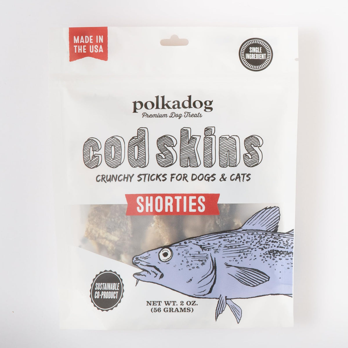 Polkadog Cod Skins Dog Treat - Lean Protein, Made In Usa, Single-Ingredient, Grain & Gluten Free, For All Breeds - Crunchy Fish 