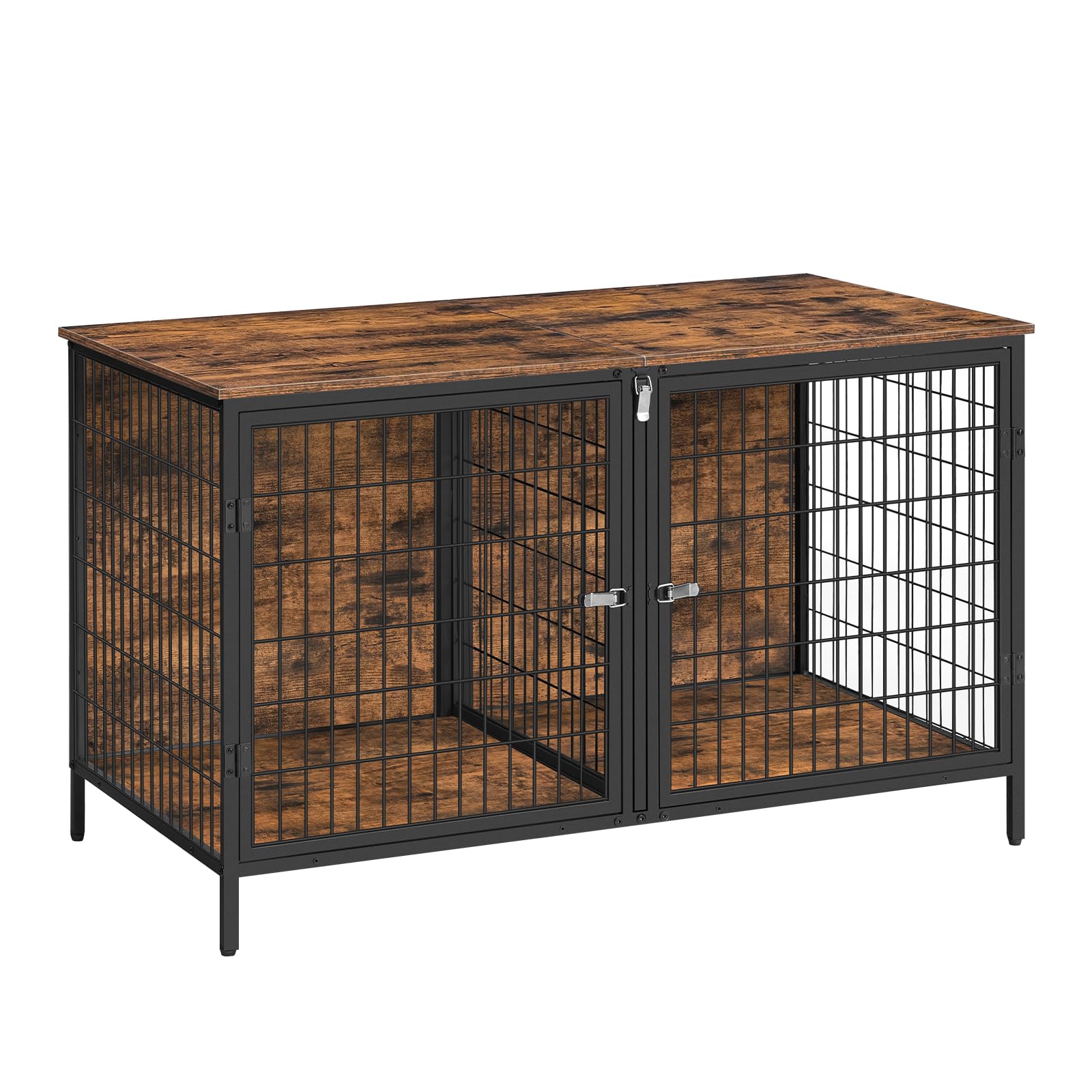 MAHANCRIS Dog Crate Furniture for 2 Dogs, 43.3 Dog Kennel with Removable Divider, Heavy Sturdy Dog Furniture Style Double Cage f